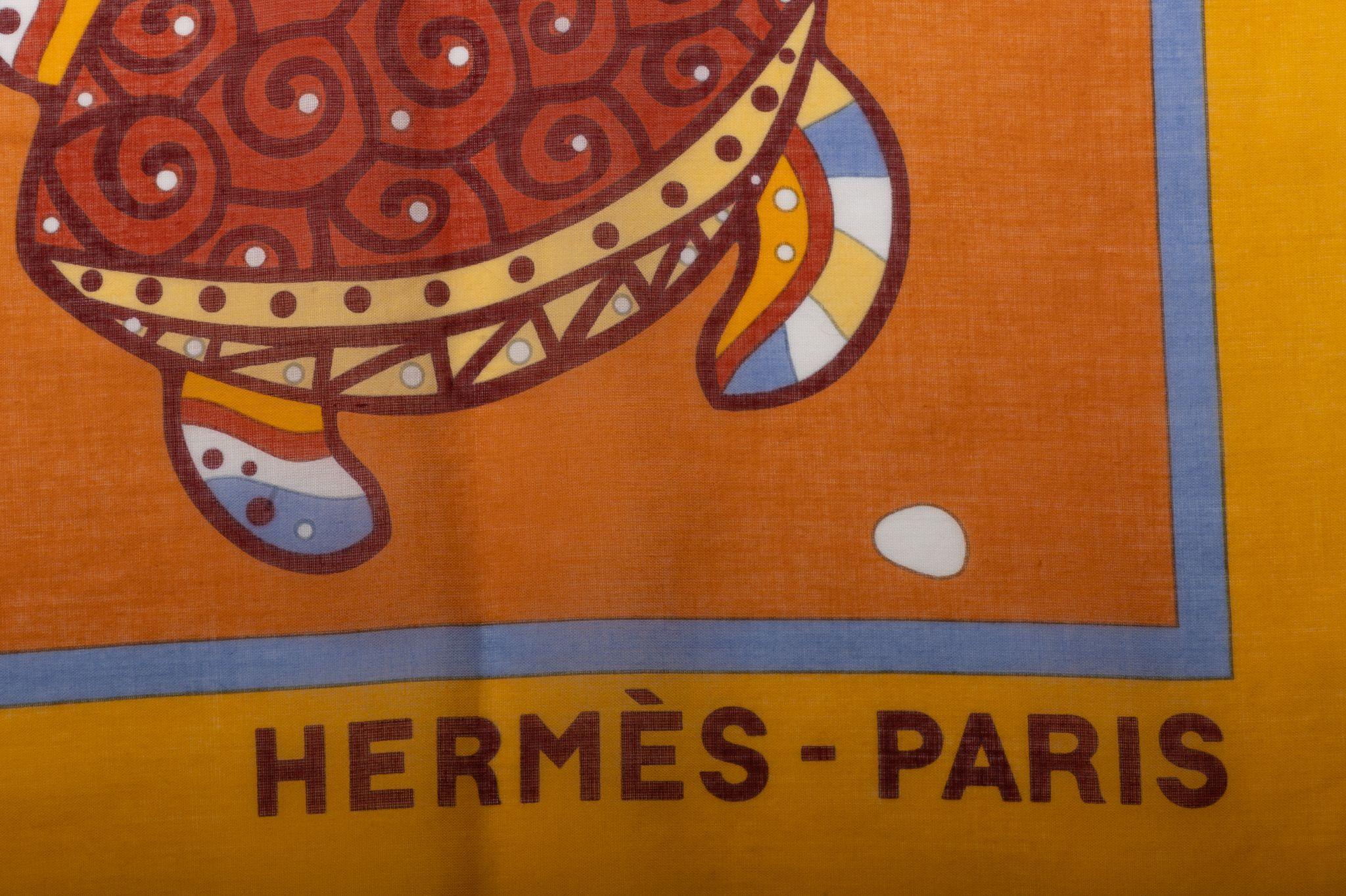 Hermes Cotton Orange Turtles Sarong In Excellent Condition In West Hollywood, CA