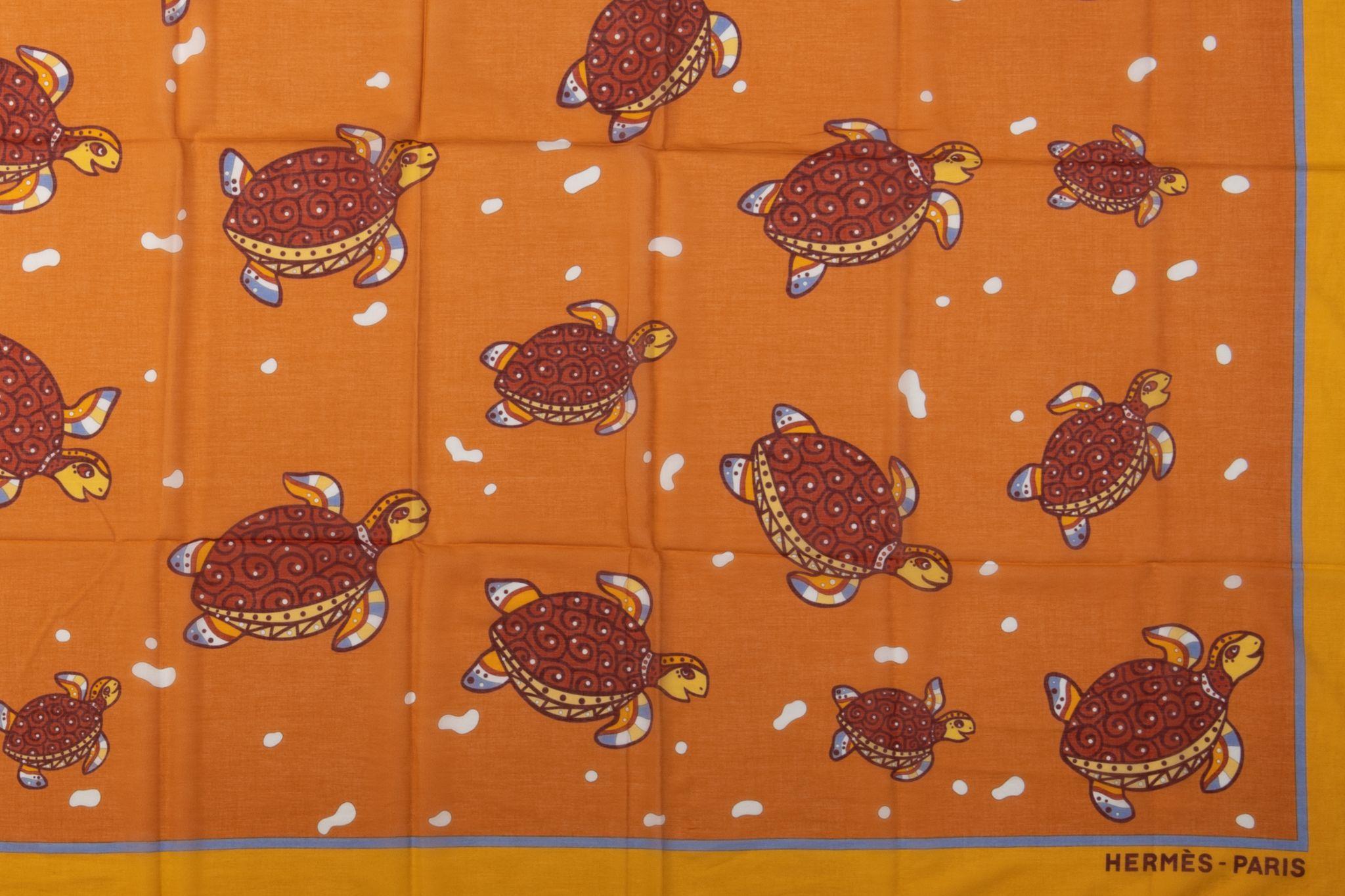 Women's or Men's Hermes Cotton Orange Turtles Sarong