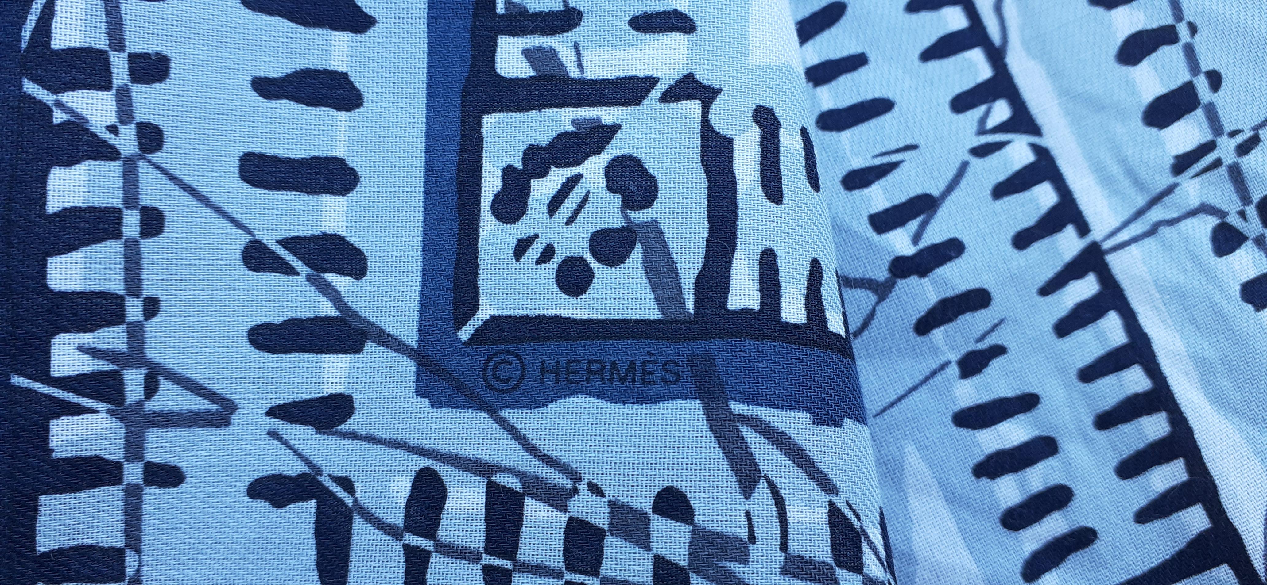 Hermès Cotton Scarf Carré Le Boubou H  Blue Grey Horse Pattern Texas 65 cm  For Sale 2