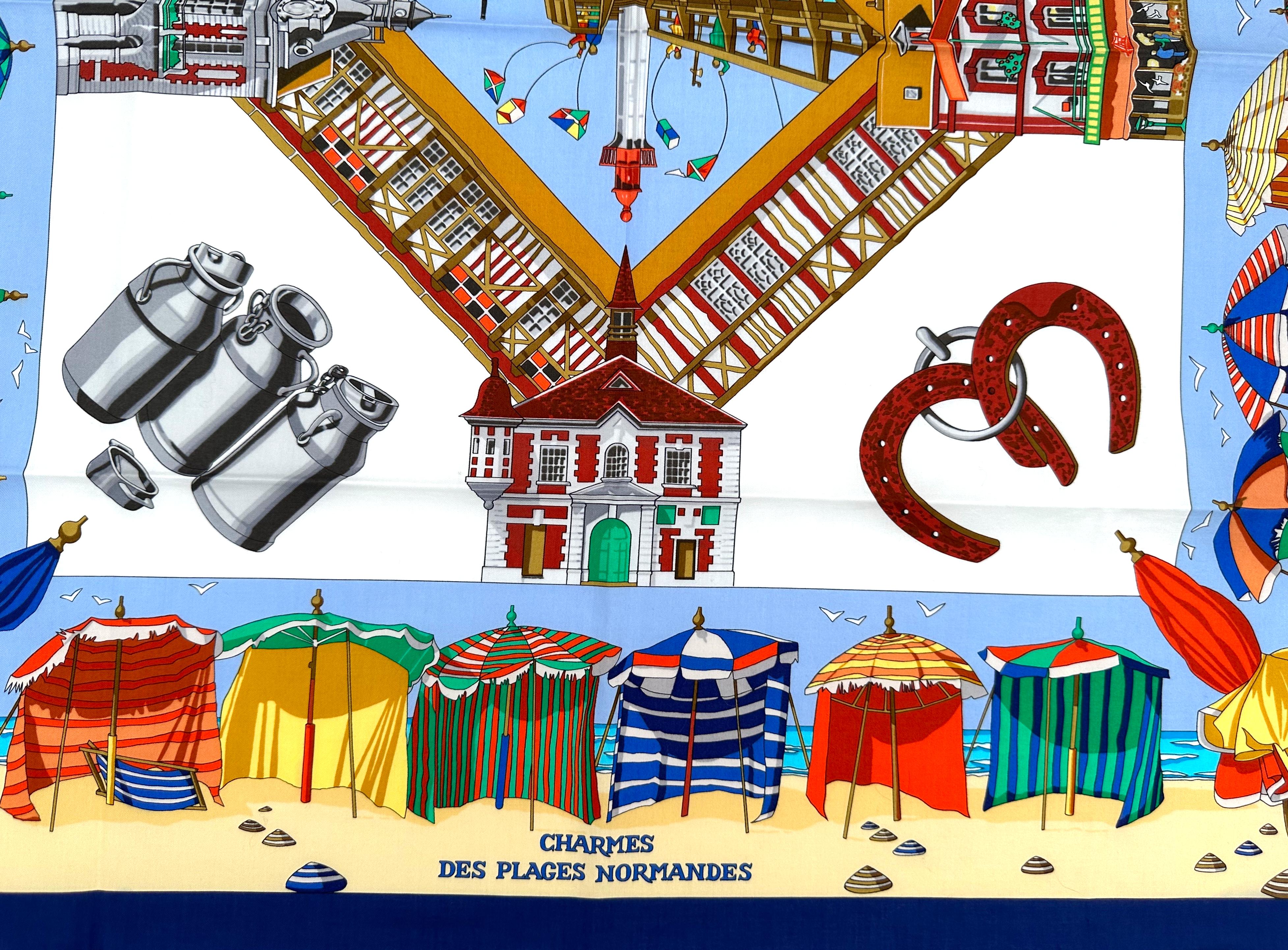 Hermes Cotton Scarf, Charmes Des Plages Normandes, designed by Loic Dubigeon.
26.5 by 26.5 in.
Condition Report
Good condition.

