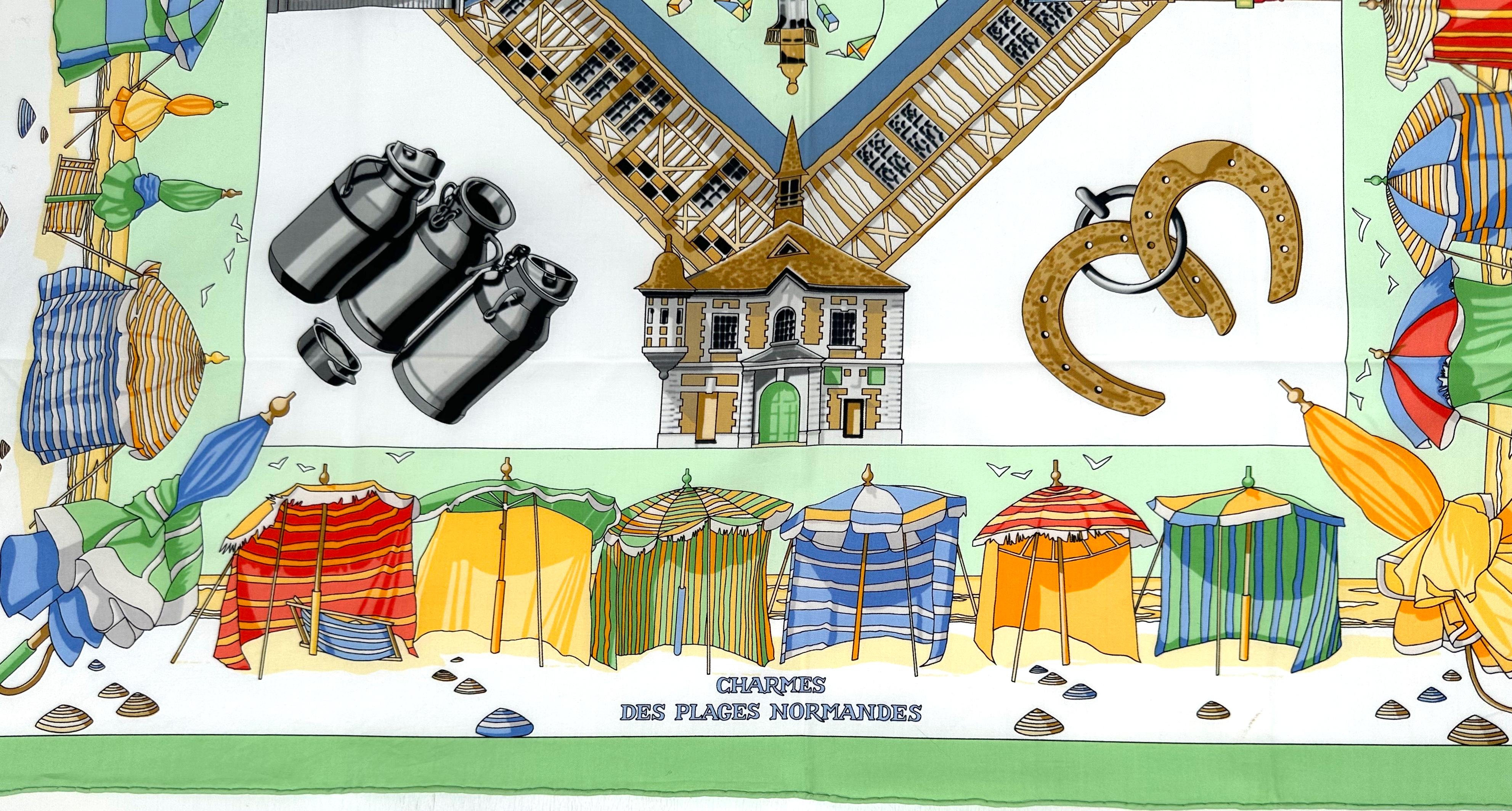 Beige Hermes Cotton Scarf, Charmes Des Plages Normandes For Sale