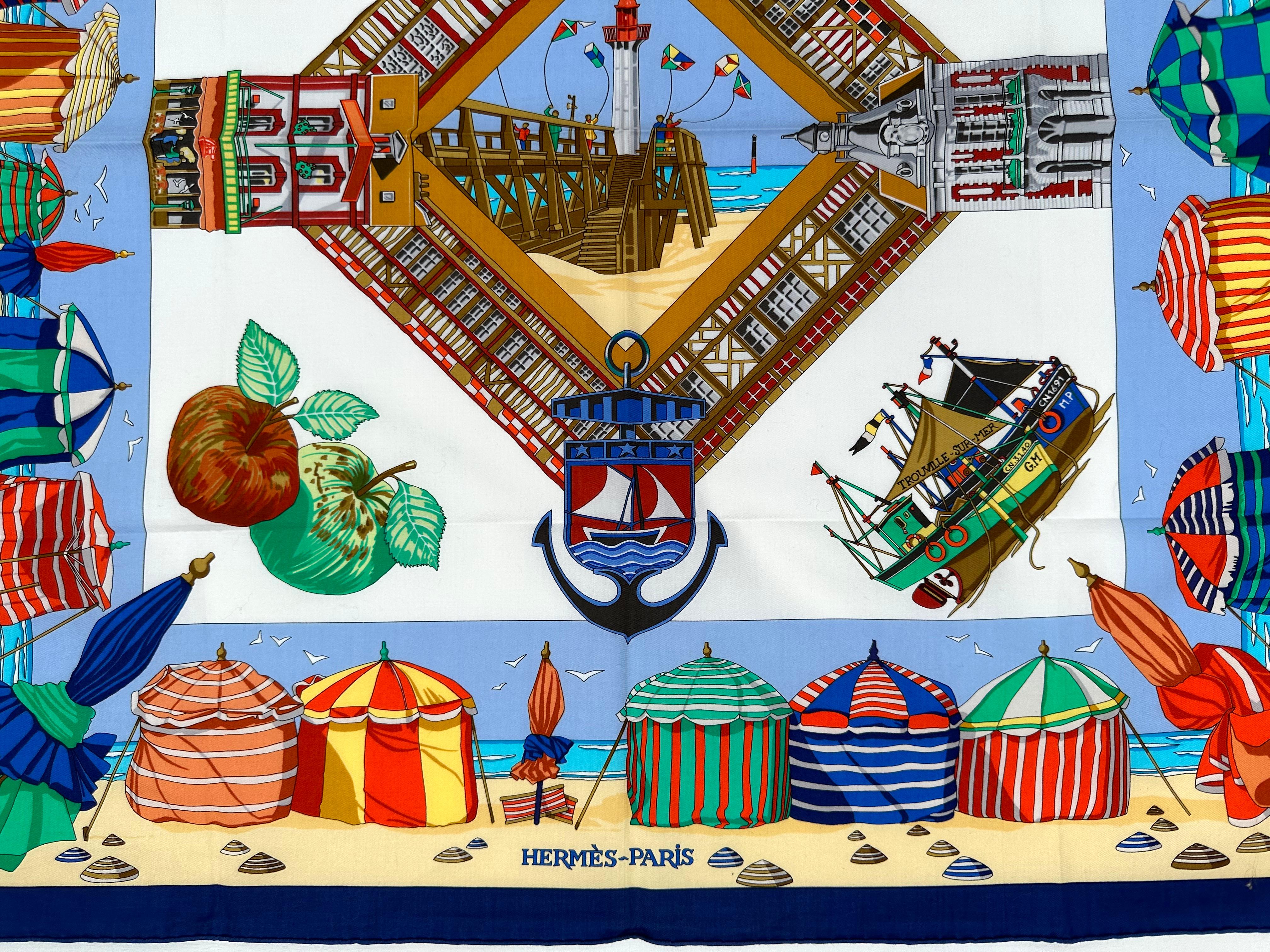 Beige Hermes Cotton Scarf, Charmes Des Plages Normandes For Sale