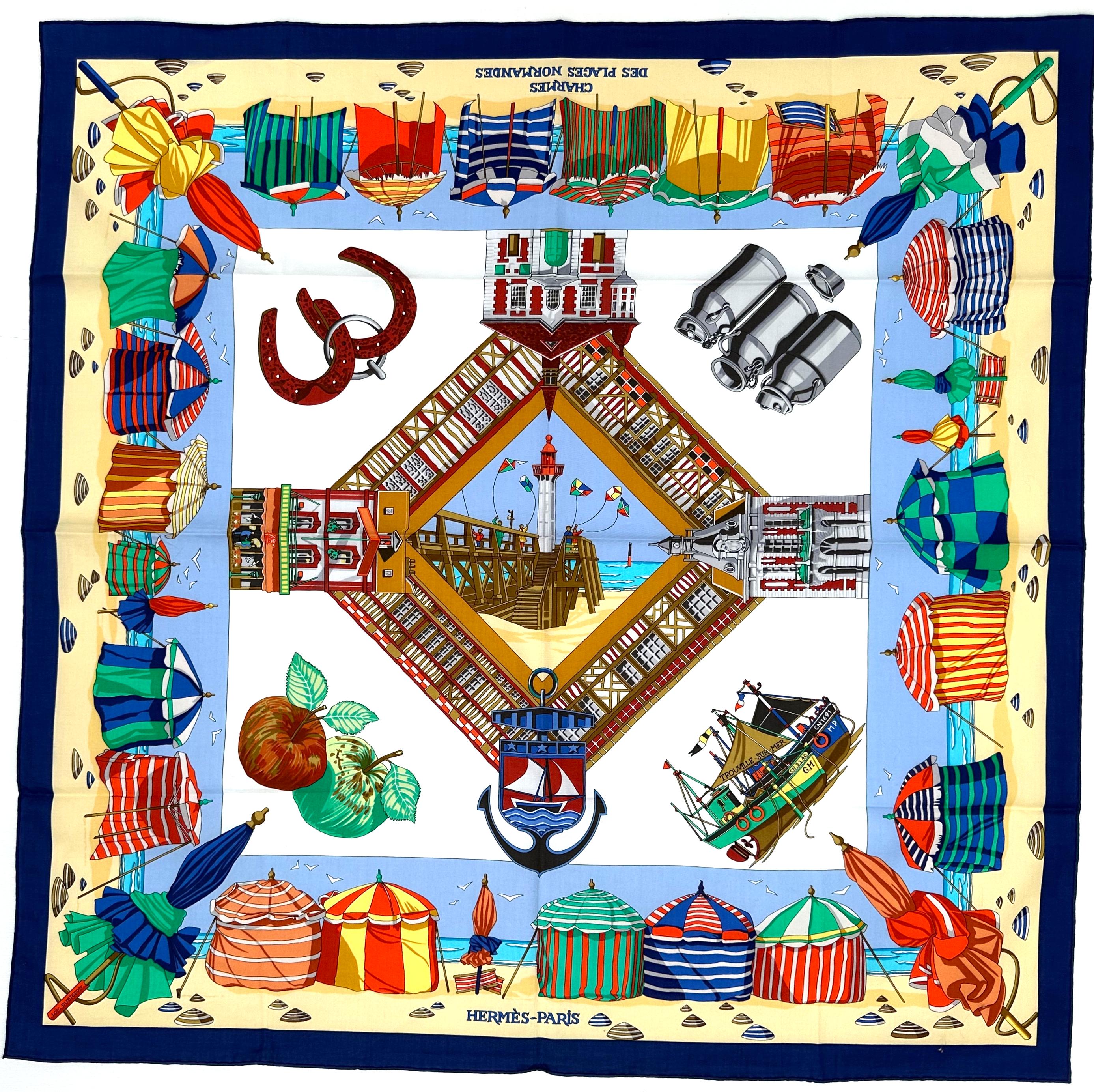 Hermes Cotton Scarf, Charmes Des Plages Normandes In Good Condition For Sale In West Palm Beach, FL