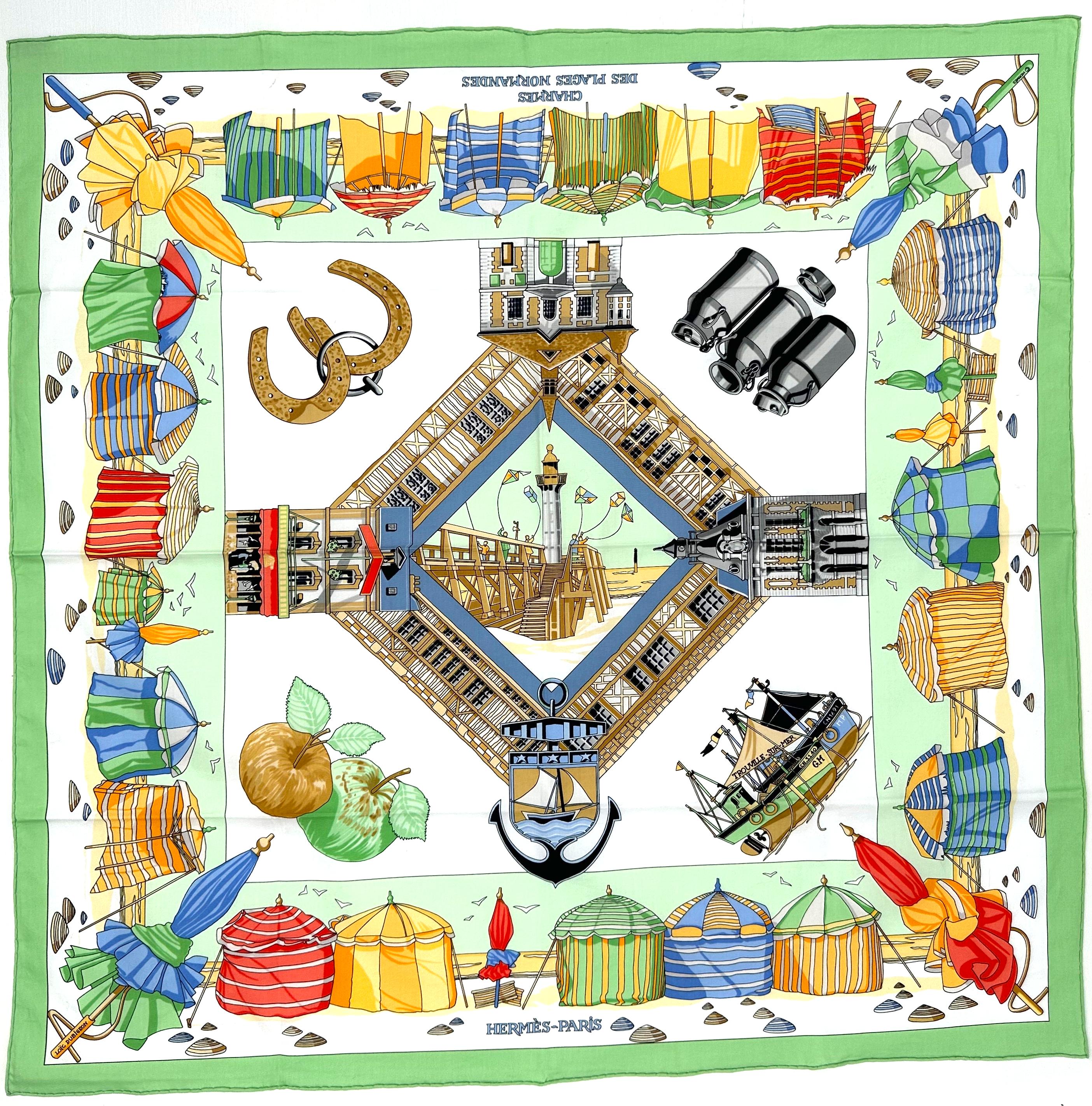 Women's or Men's Hermes Cotton Scarf, Charmes Des Plages Normandes For Sale