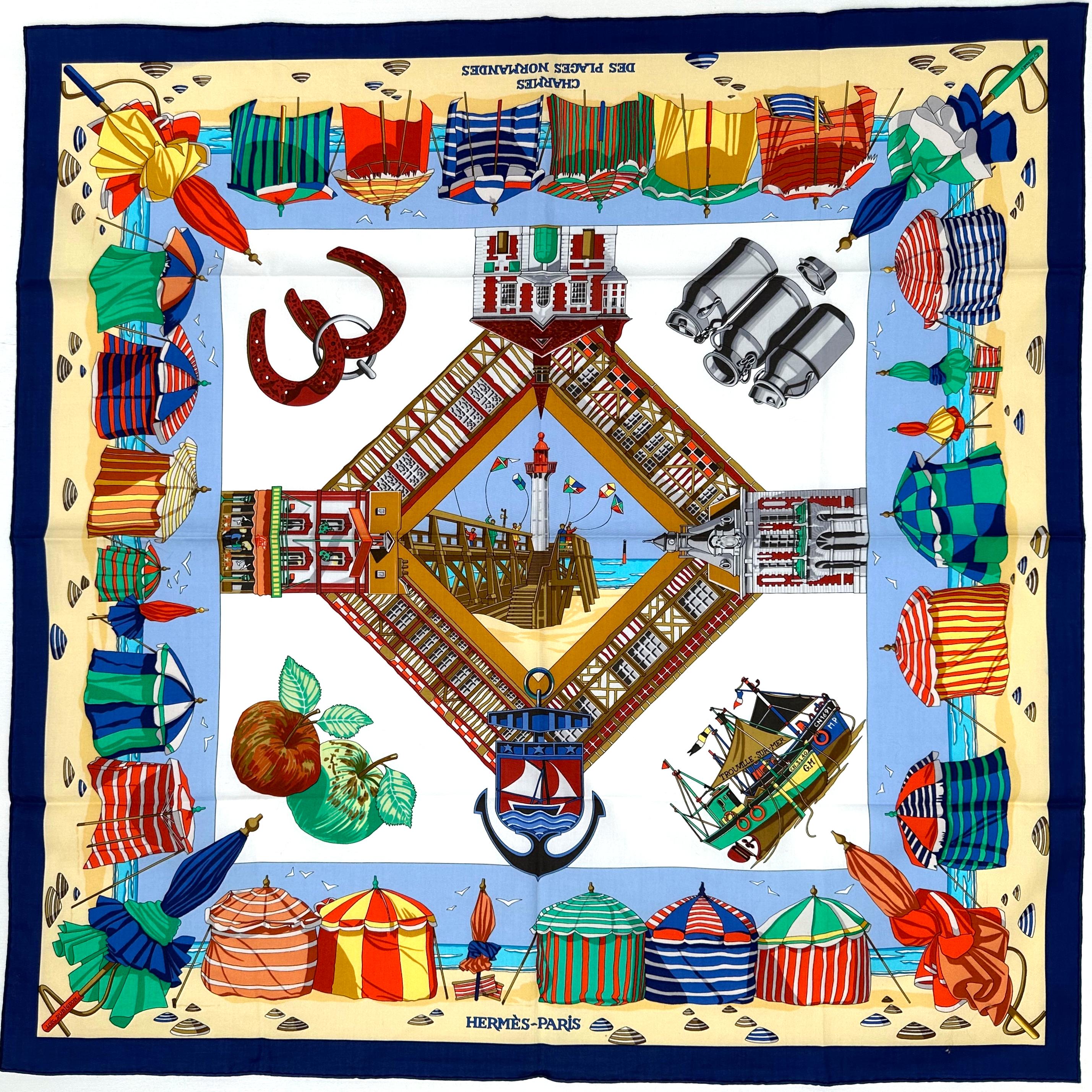 Women's or Men's Hermes Cotton Scarf, Charmes Des Plages Normandes For Sale