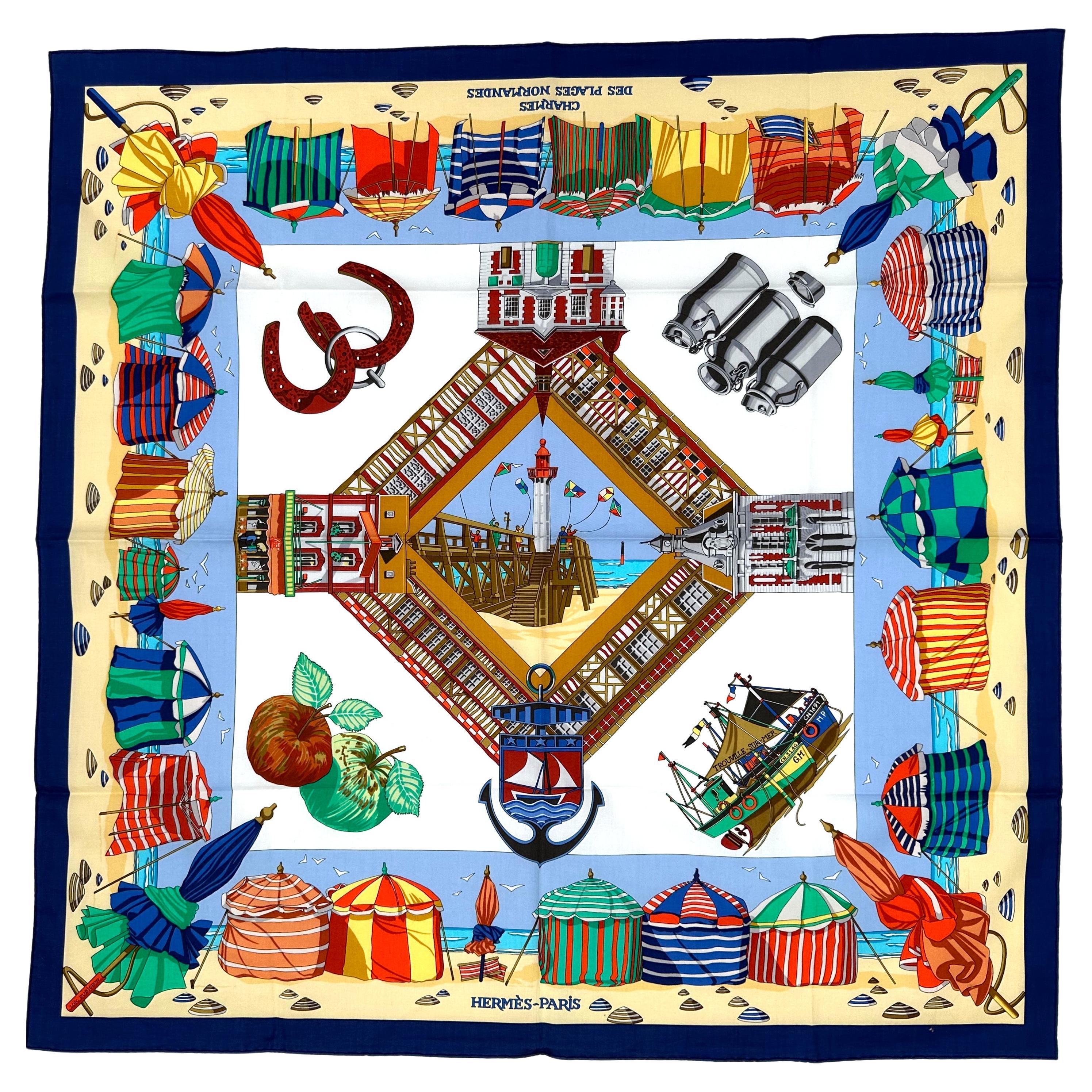 Hermes Cotton Scarf, Charmes Des Plages Normandes For Sale