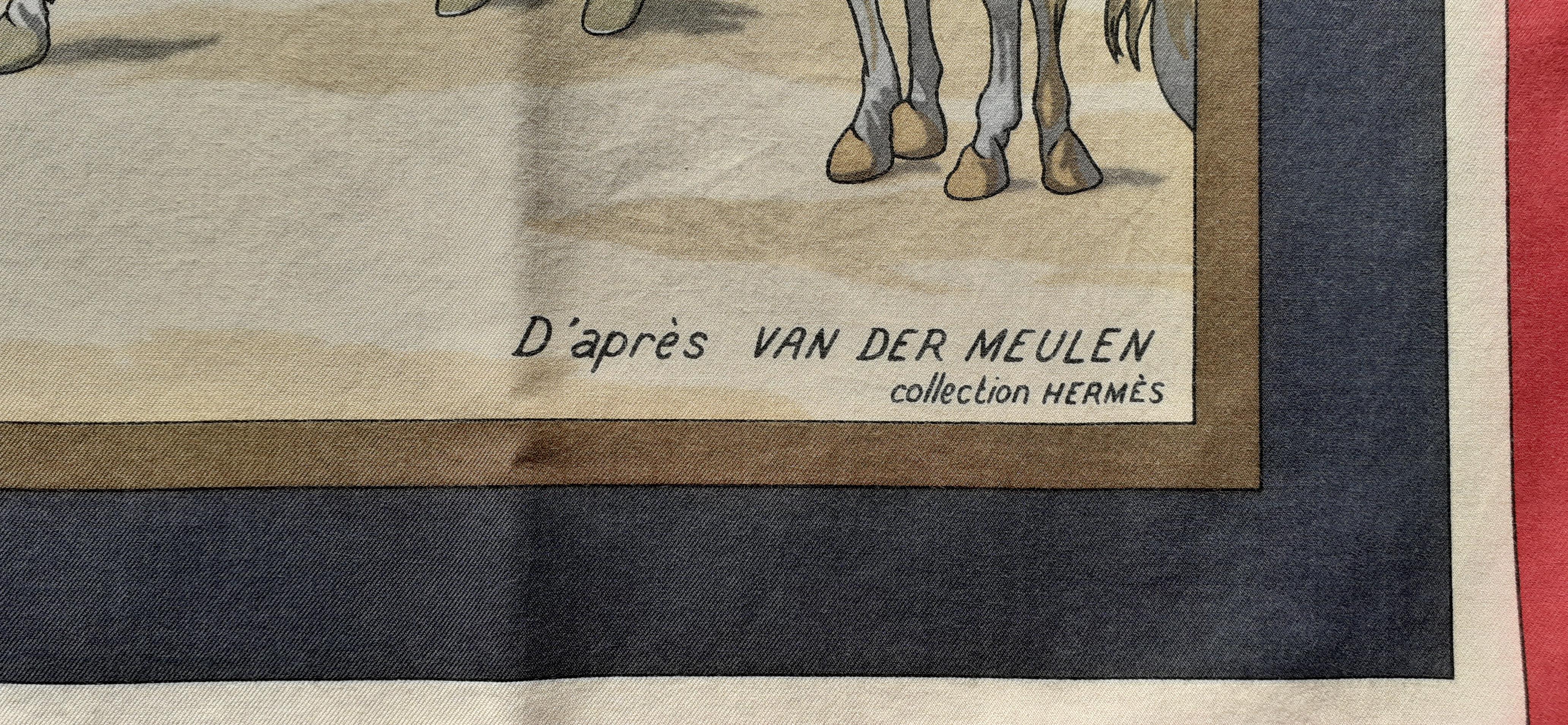 Hermès Cotton Scarf Chevaux D'Après Van Der Meulen Horses RARE 1