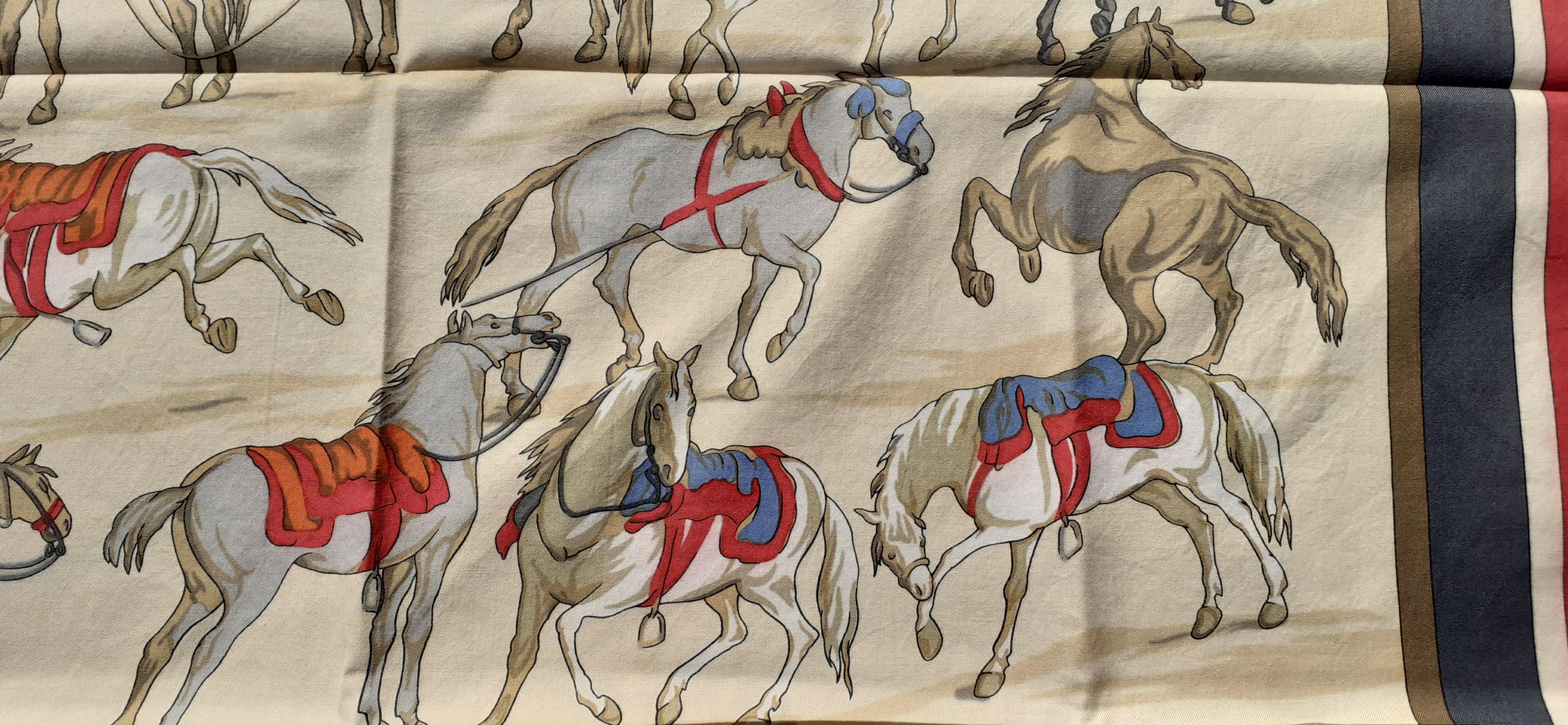 Hermès Cotton Scarf Chevaux D'Après Van Der Meulen Horses RARE 5