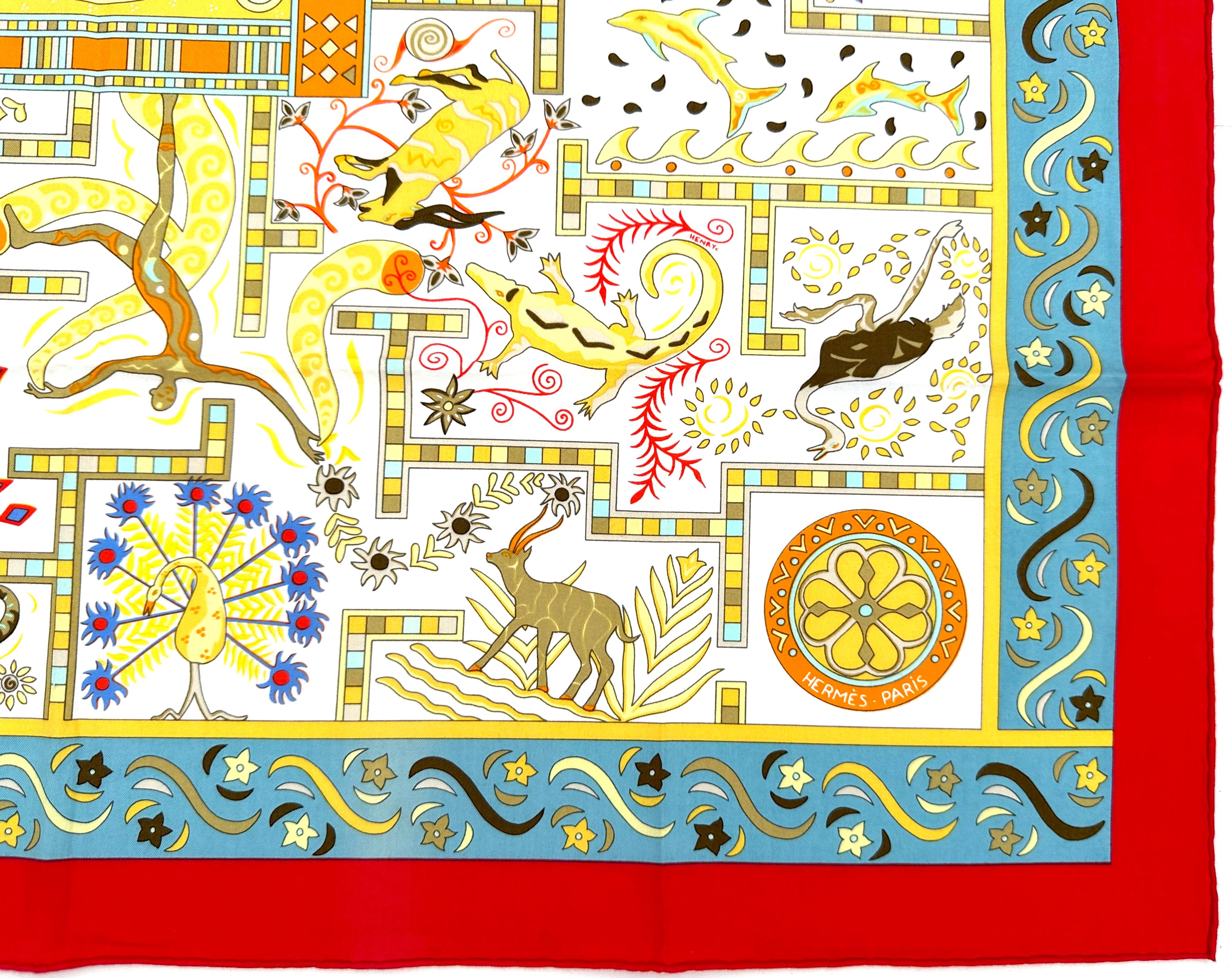 Beige Hermes Cotton Scarf, Forces de la Vie For Sale
