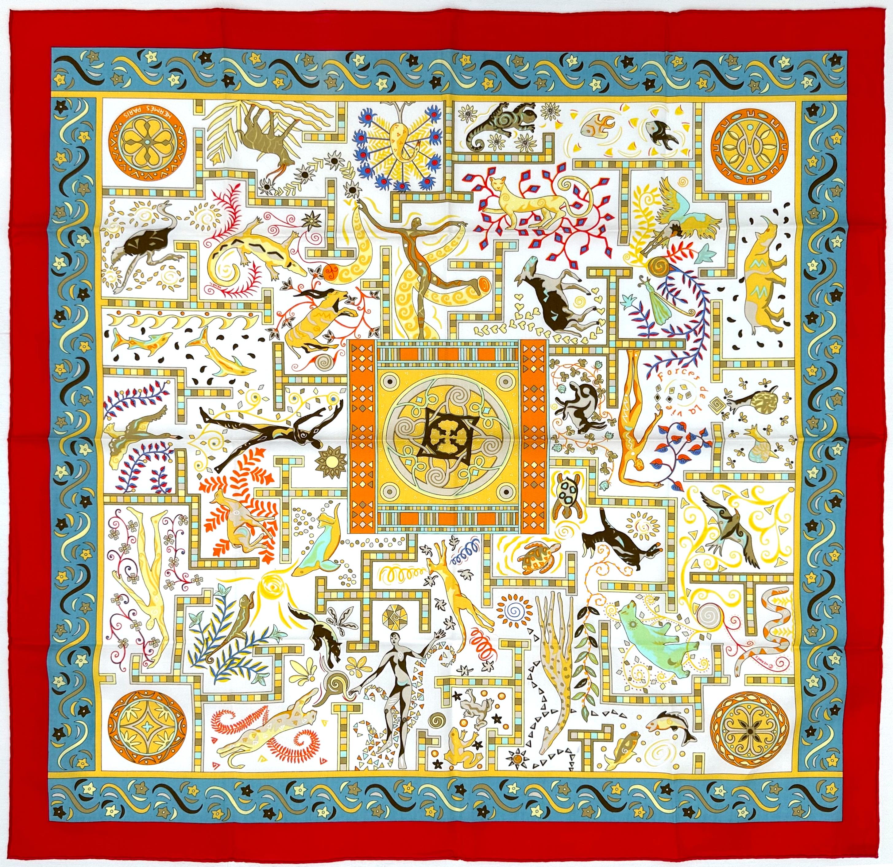 Women's or Men's Hermes Cotton Scarf, Forces de la Vie For Sale