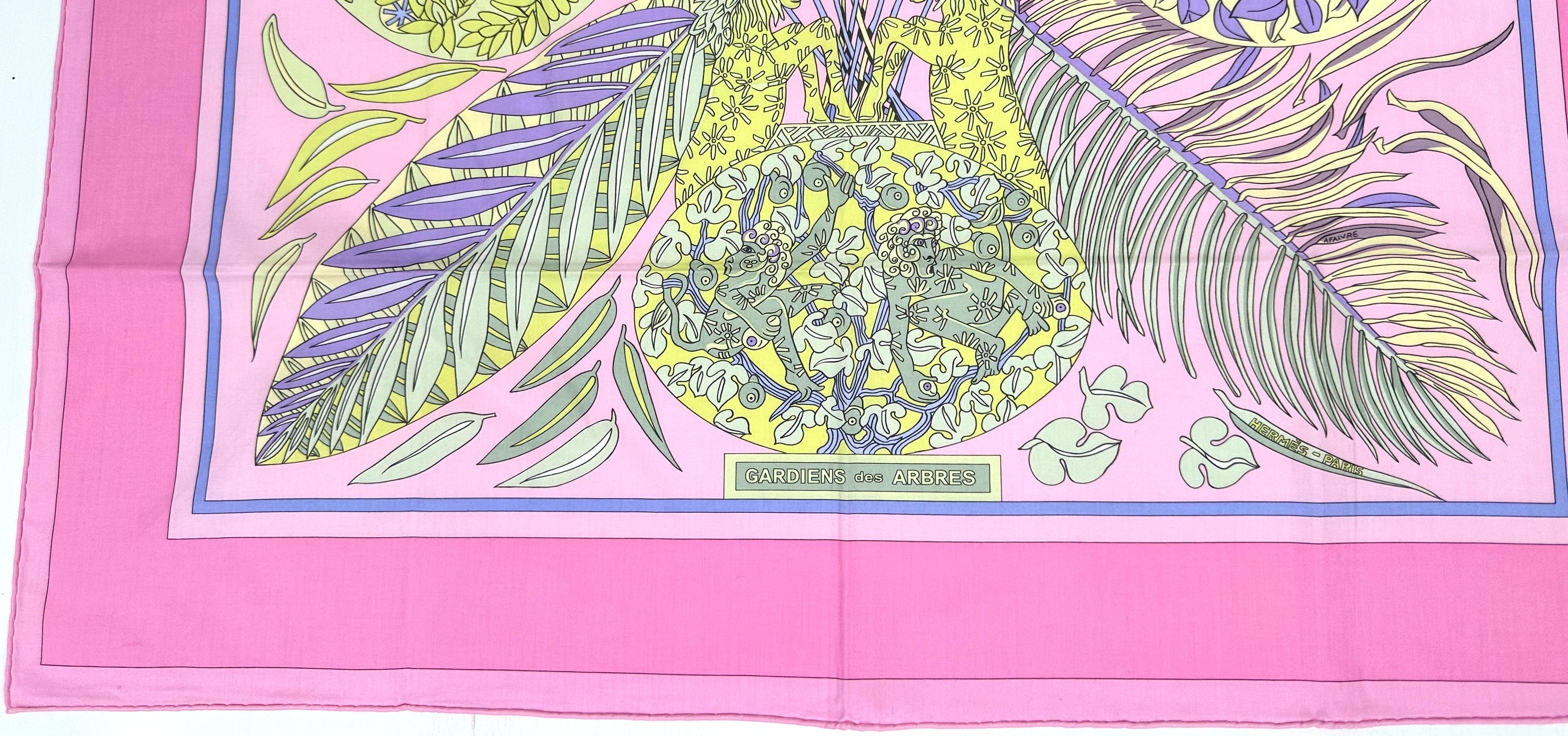 Purple Hermes Cotton Scarf, Gardiens des Arbres For Sale