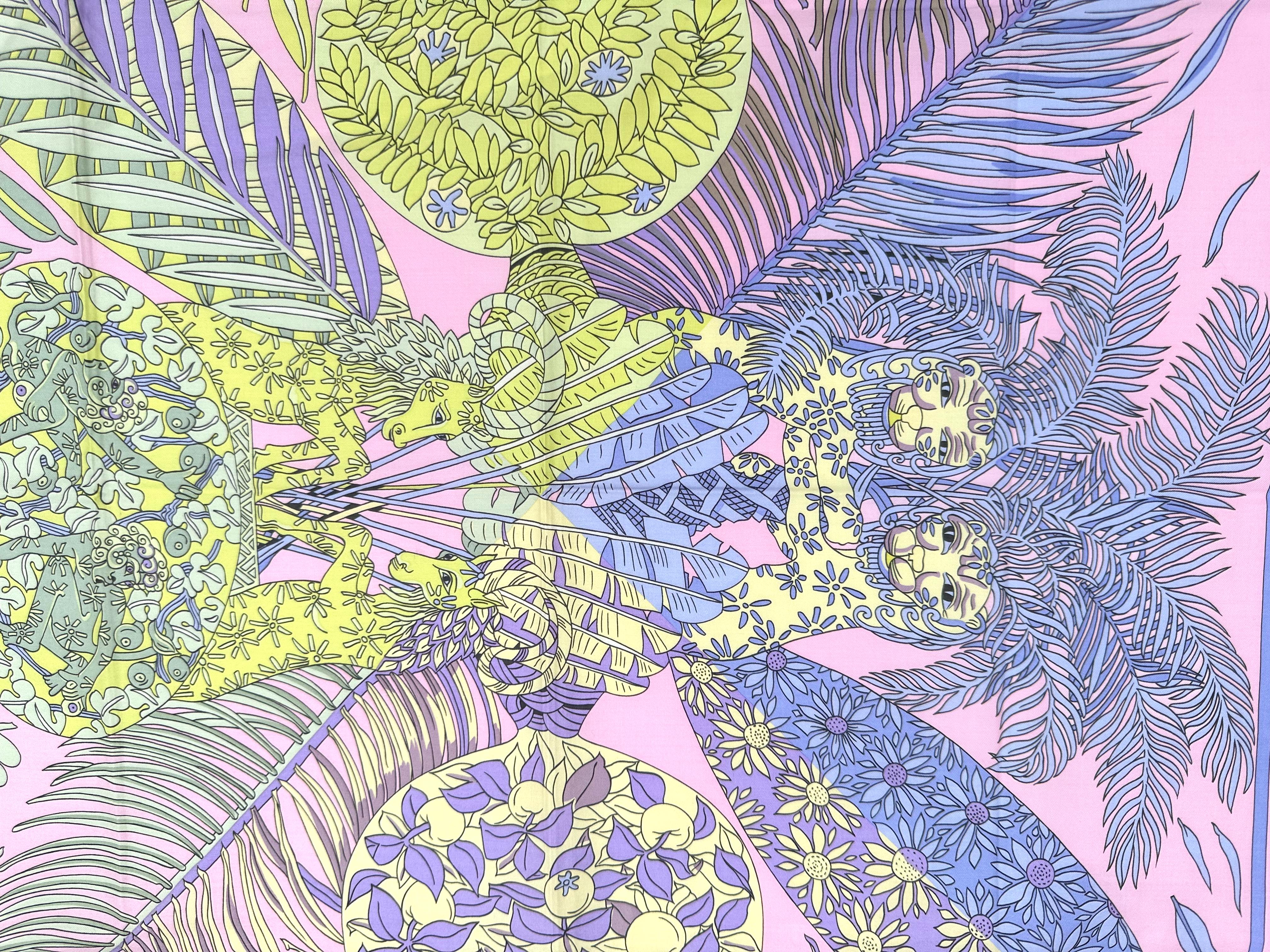 Hermes Cotton Scarf, Gardiens des Arbres In Good Condition For Sale In West Palm Beach, FL