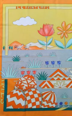 Hermès Cotton Scarf Le Printemps Spring 4 Seasons J.Metz RARE