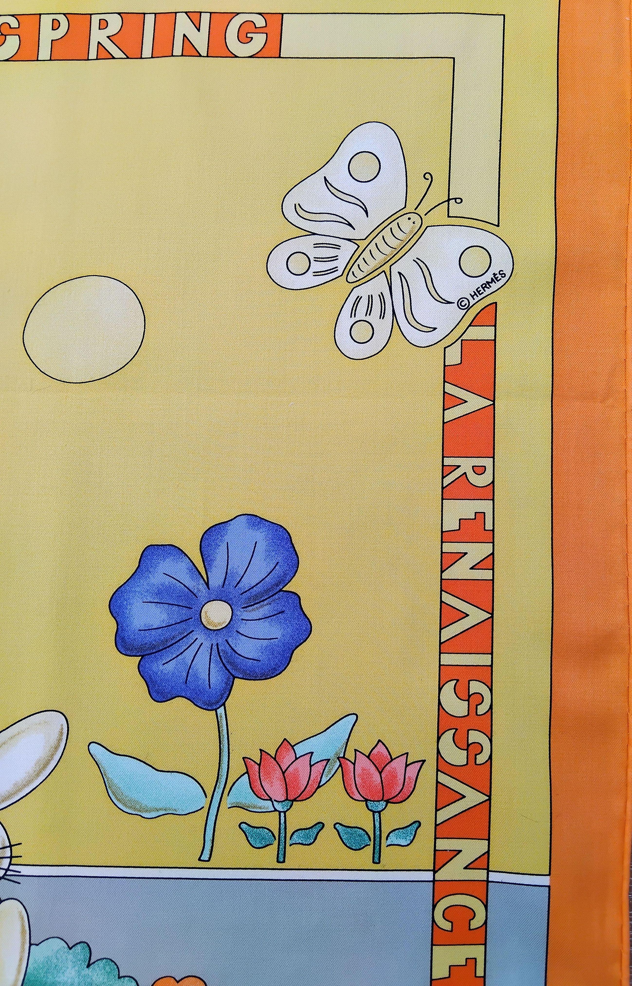 Hermès Cotton Scarf Le Printemps Spring 4 Seasons J.Metz RARE For Sale 2