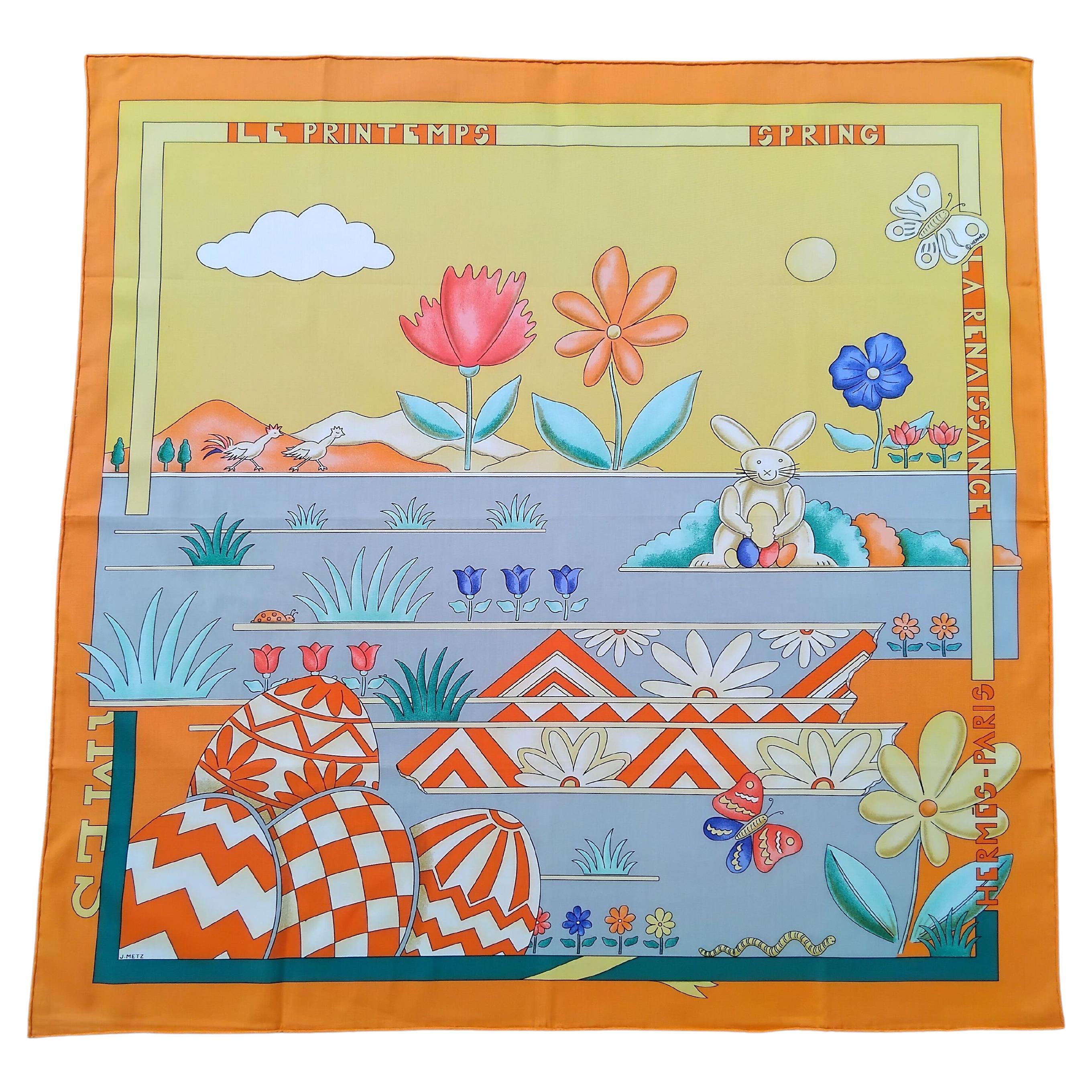 Hermès Cotton Scarf Le Printemps Spring 4 Seasons J.Metz RARE For Sale