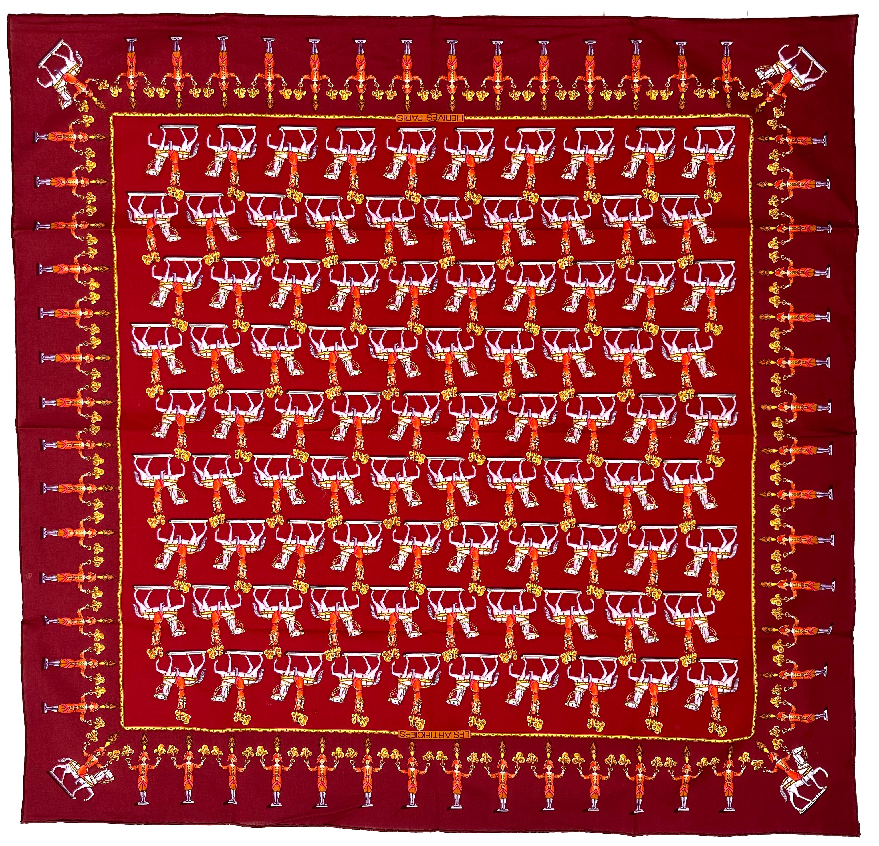 Sciarpa in cotone di Hermes, Les Artificiers, design di Michel Duchene in vendita 2