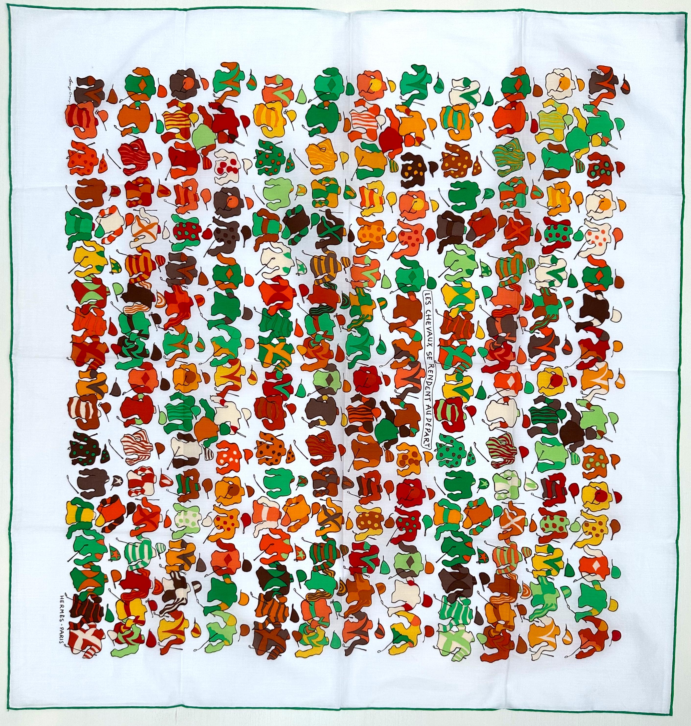 Hermes Cotton Scarf, Les Chevaux Se Rendent Au Depart For Sale 8