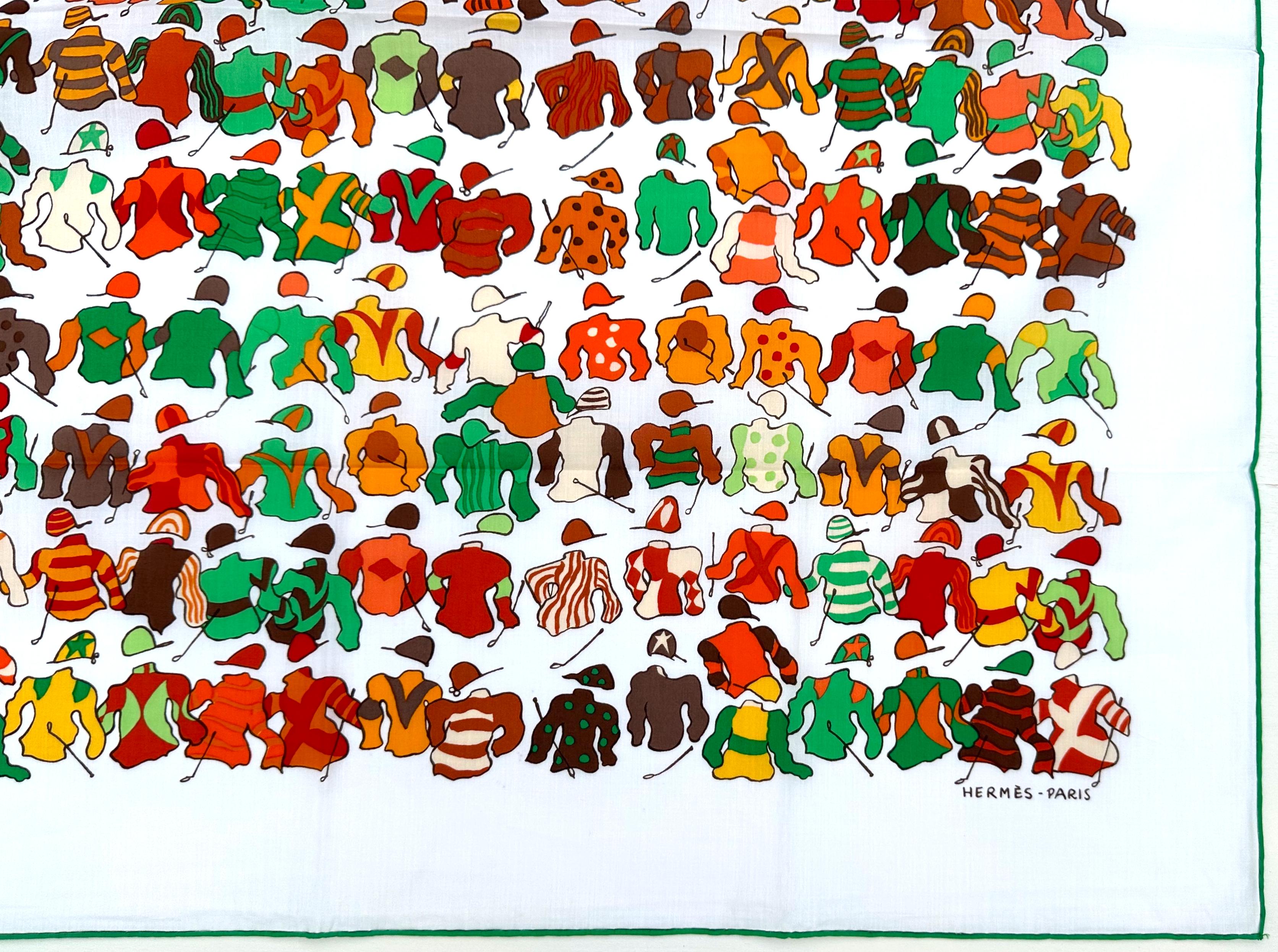 Gray Hermes Cotton Scarf, Les Chevaux Se Rendent Au Depart For Sale
