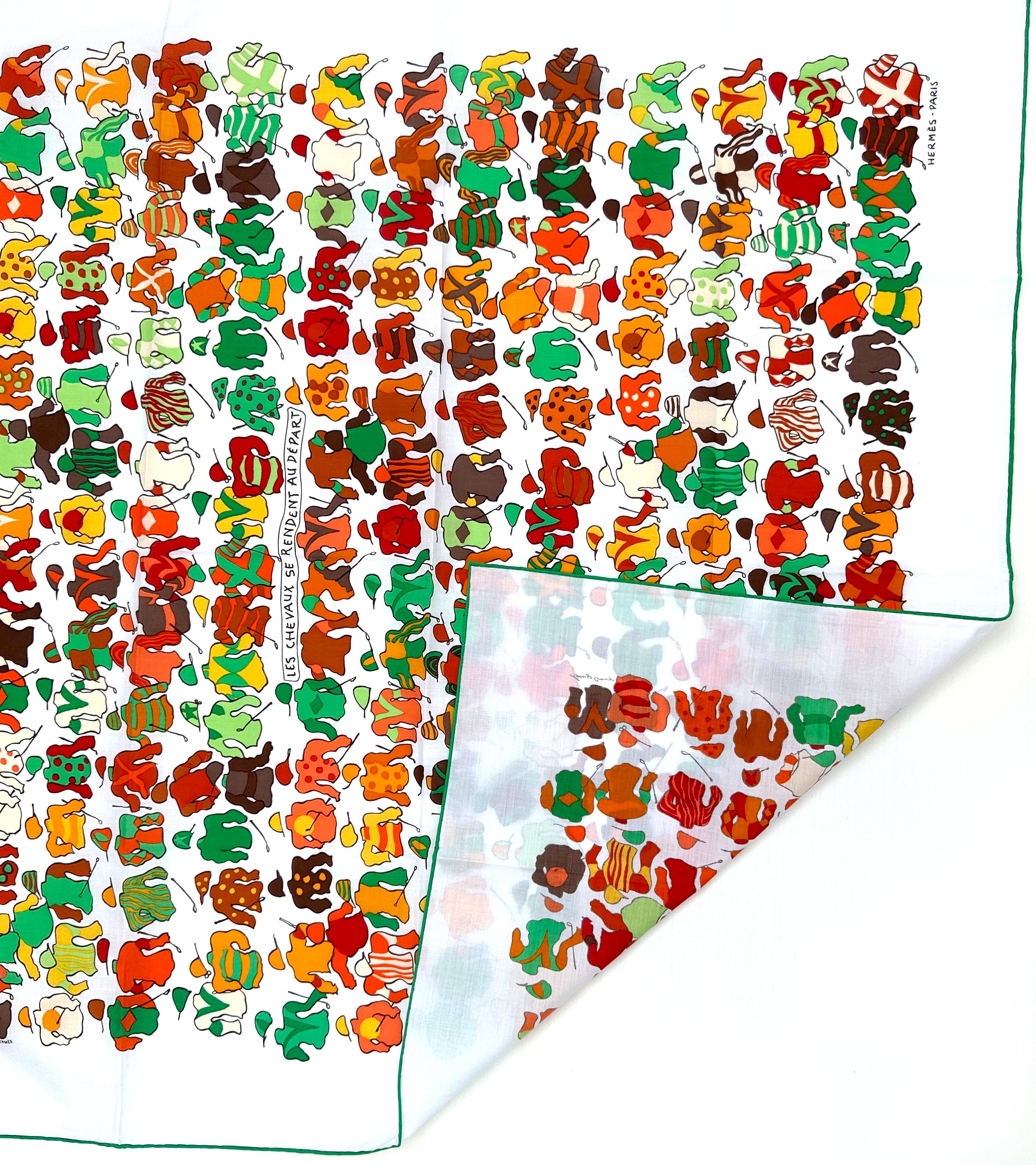 Hermes Cotton Scarf, Les Chevaux Se Rendent Au Depart For Sale 1