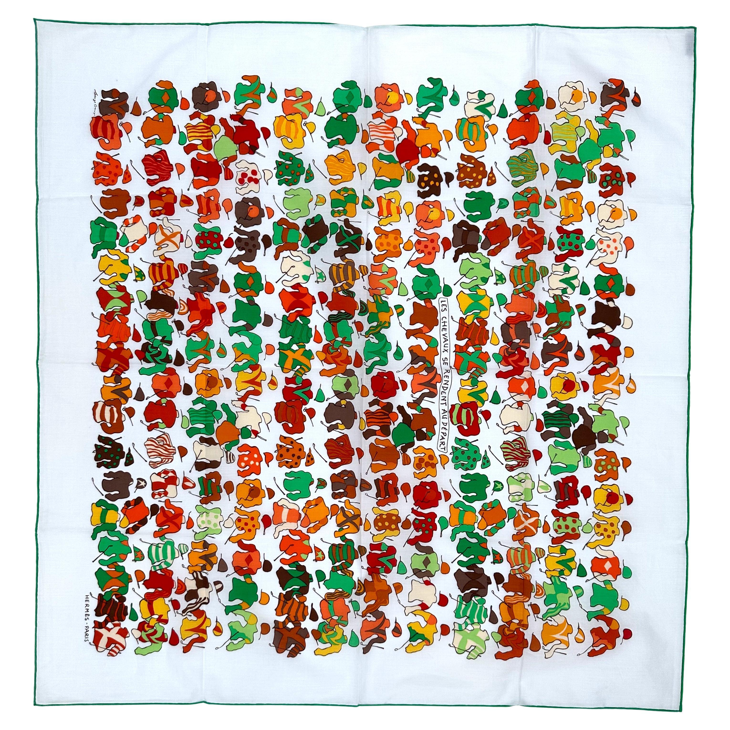 Hermes Cotton Scarf, Les Chevaux Se Rendent Au Depart For Sale
