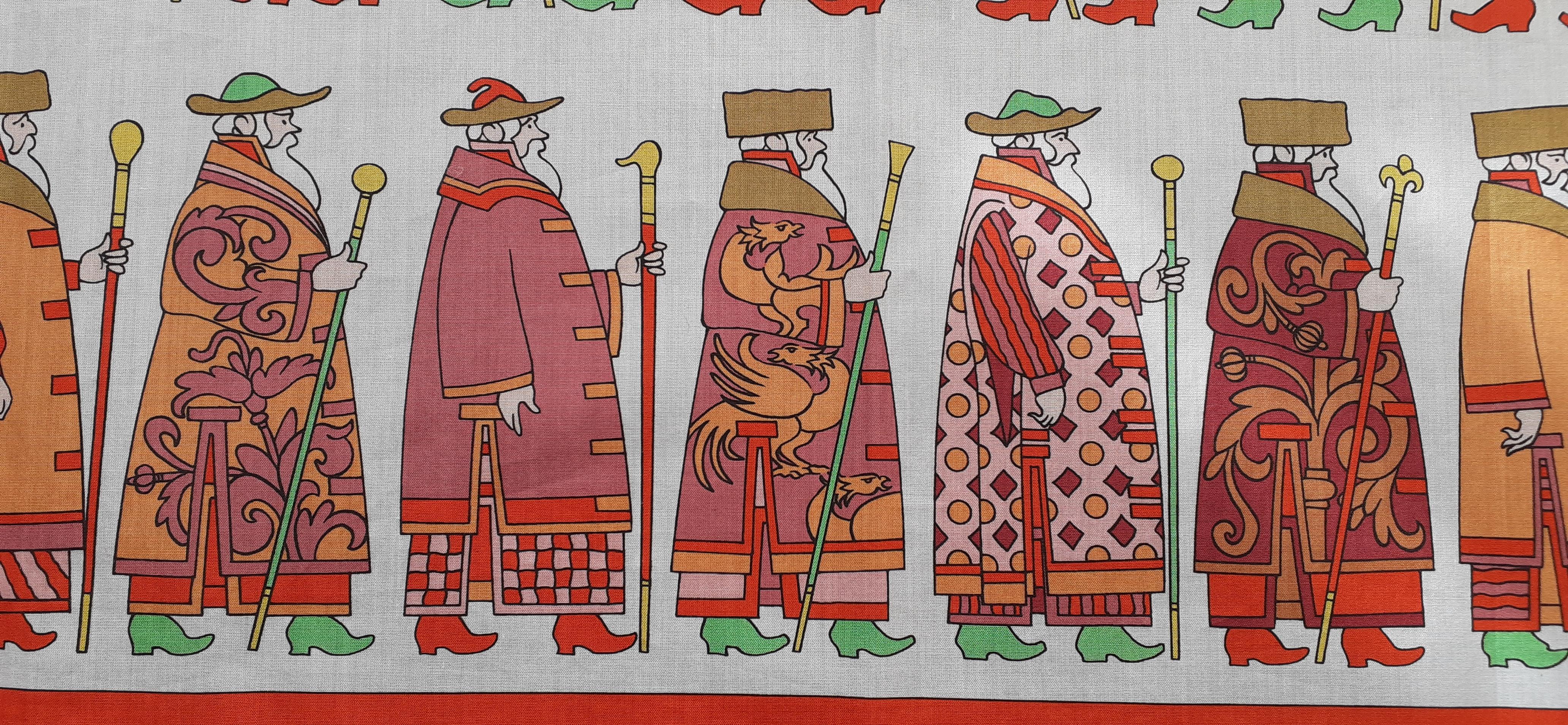Brown Hermès Cotton Scarf Parade A Moscou White Red 67 cm RARE