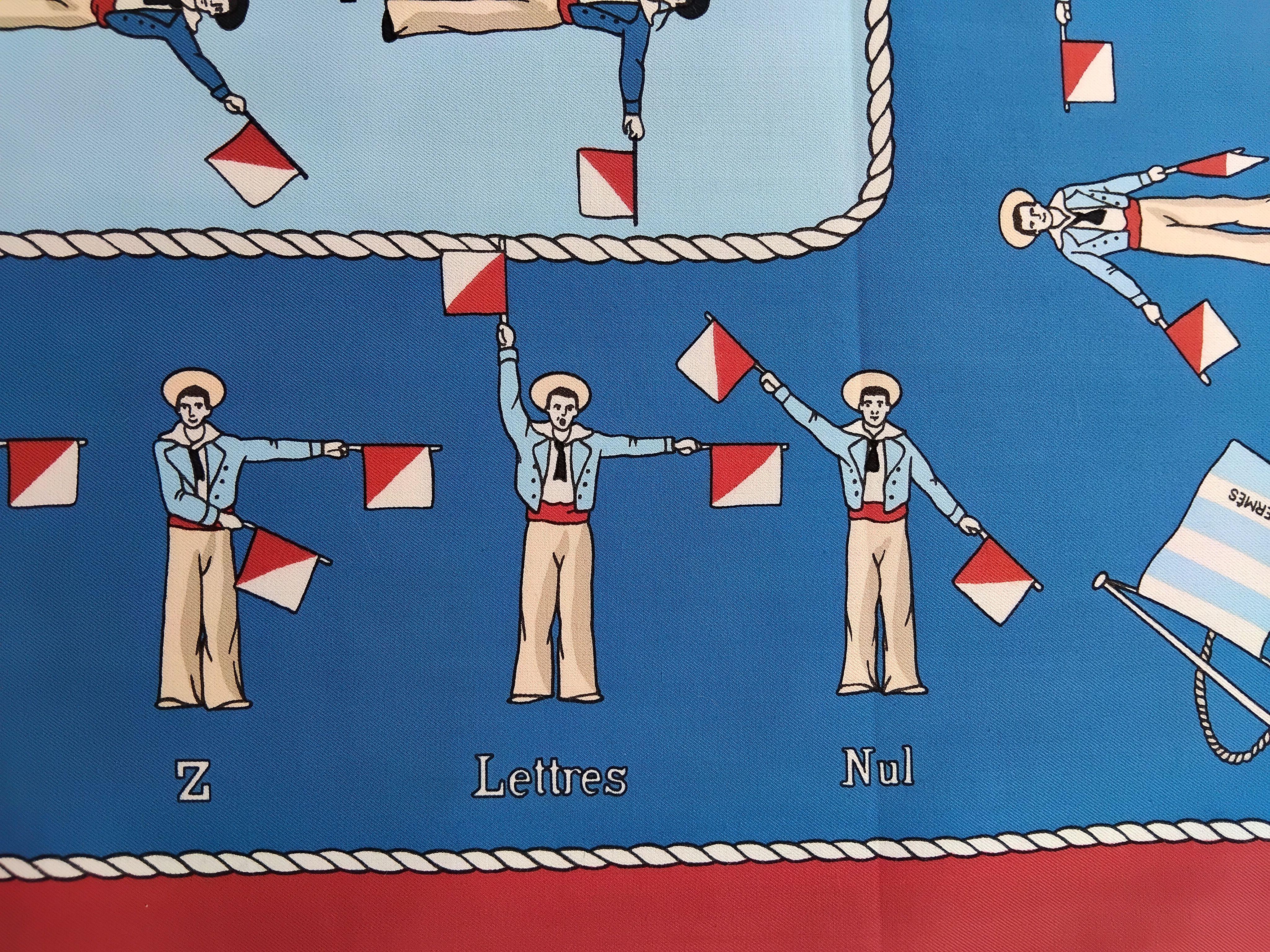 Sciarpa in cotone di Hermès con bandiera Sailor Semaphore Alphabet Navy 67 cm in vendita 6