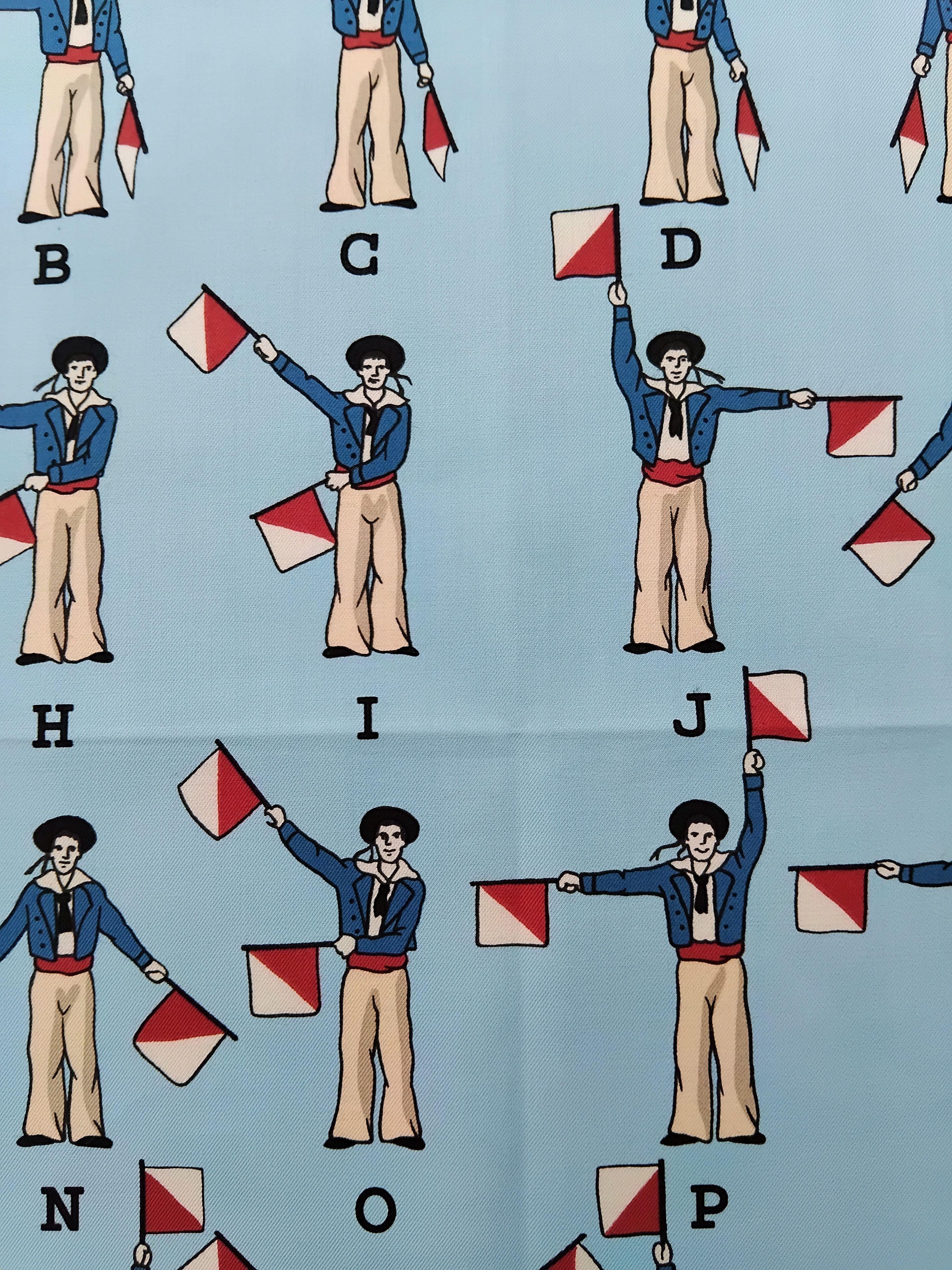 Sciarpa in cotone di Hermès con bandiera Sailor Semaphore Alphabet Navy 67 cm in vendita 7