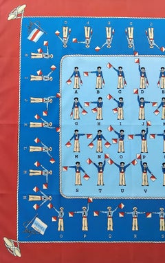 Hermès Cotton Scarf Sailor Flag Semaphore Alphabet Navy Theme 67 cm