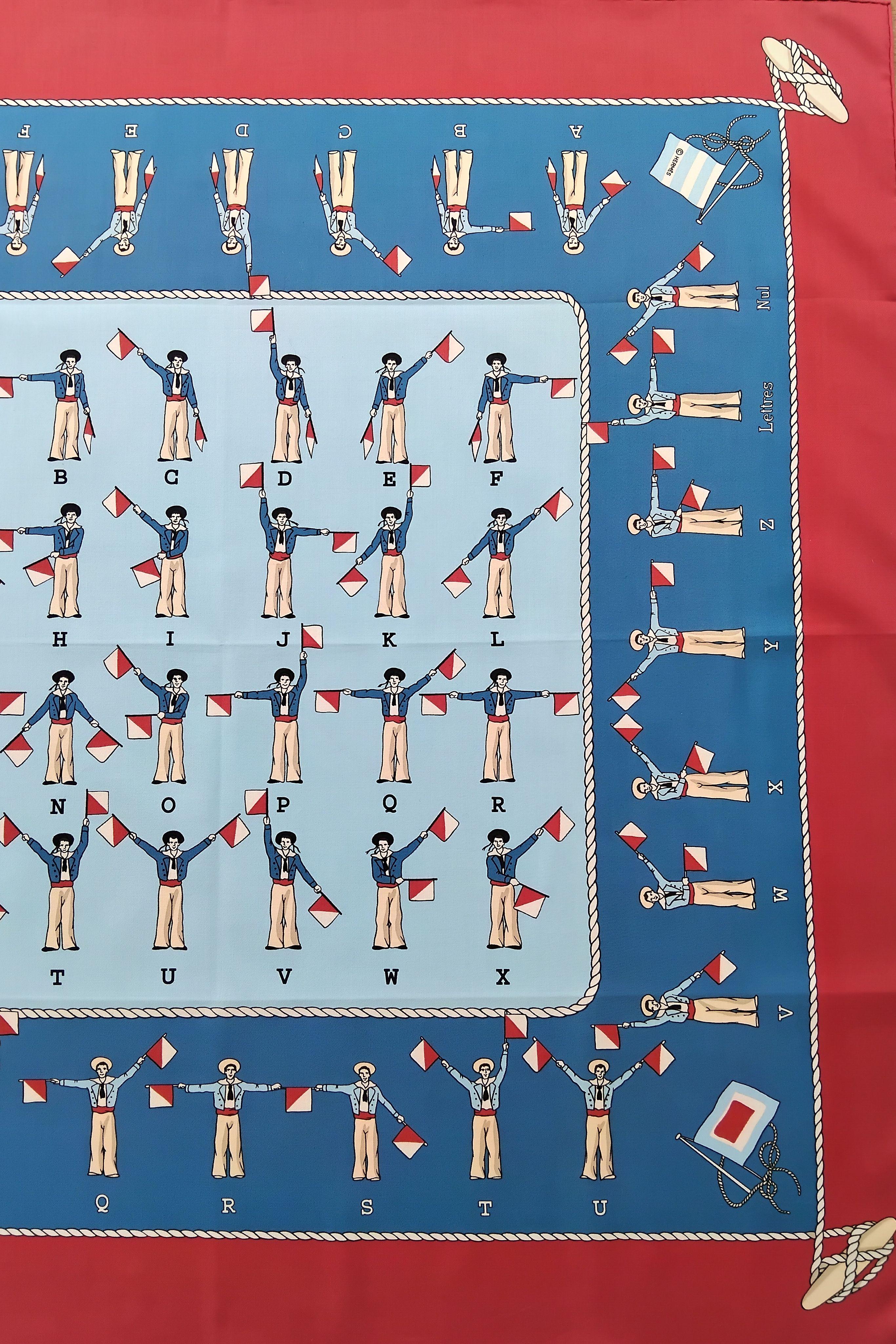 da uomo o donna Sciarpa in cotone di Hermès con bandiera Sailor Semaphore Alphabet Navy 67 cm in vendita