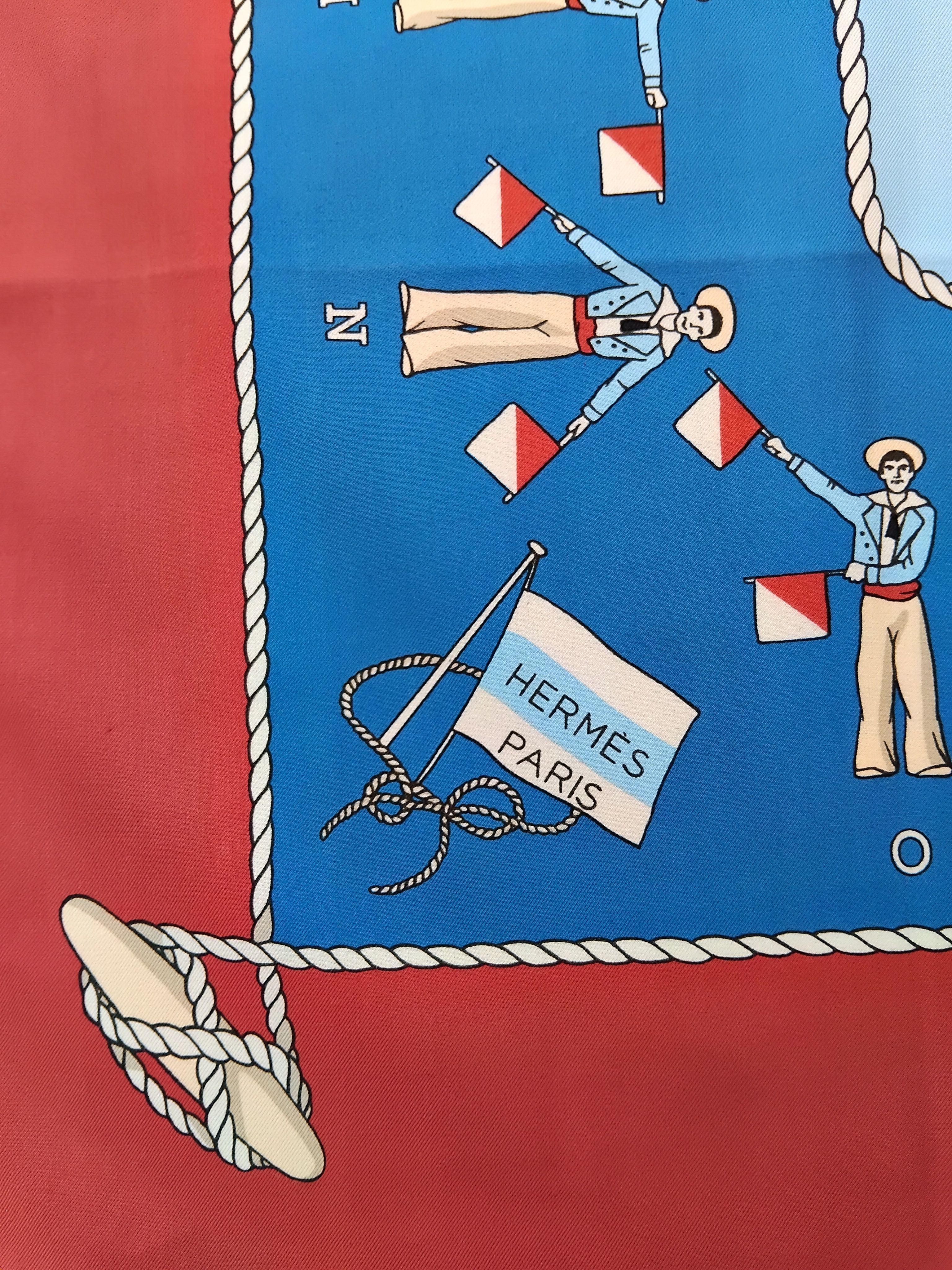 Sciarpa in cotone di Hermès con bandiera Sailor Semaphore Alphabet Navy 67 cm in vendita 1