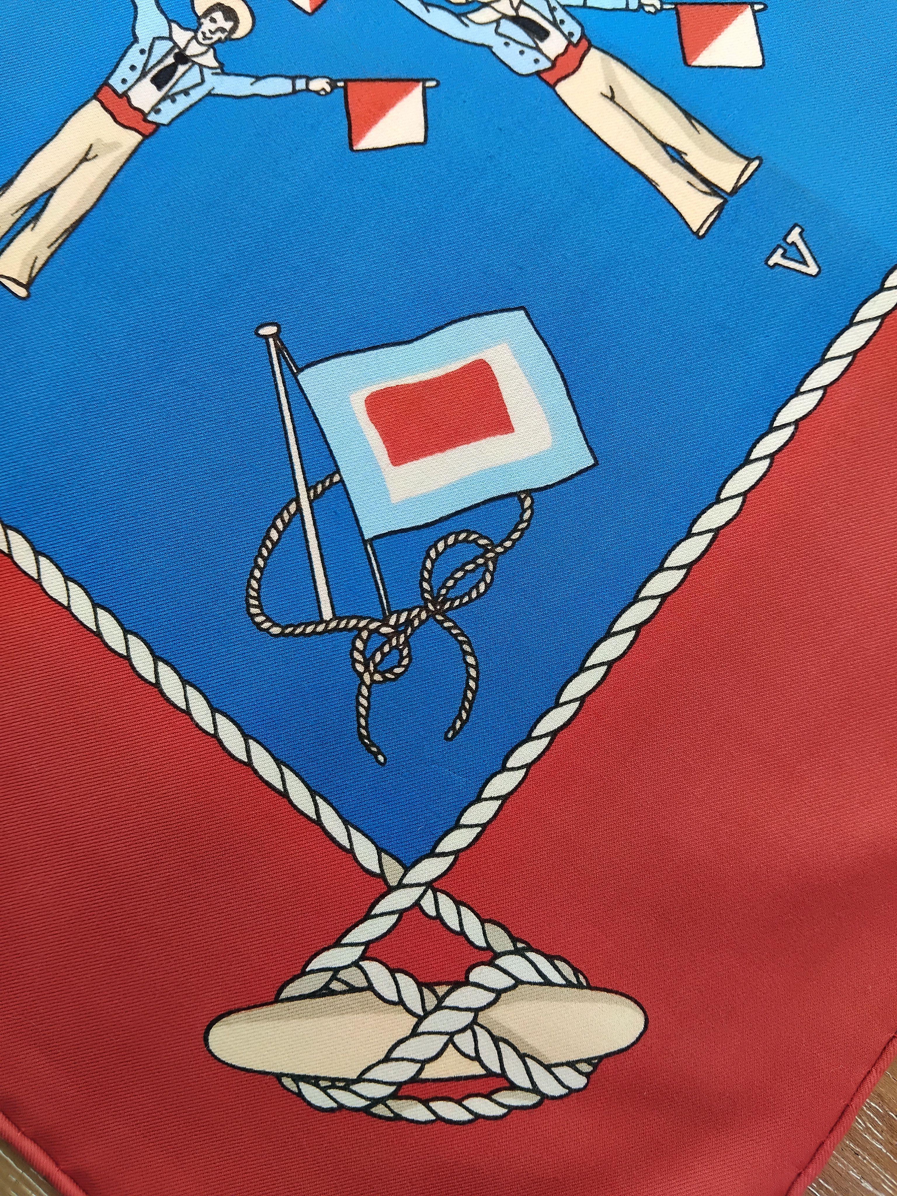 Sciarpa in cotone di Hermès con bandiera Sailor Semaphore Alphabet Navy 67 cm in vendita 4