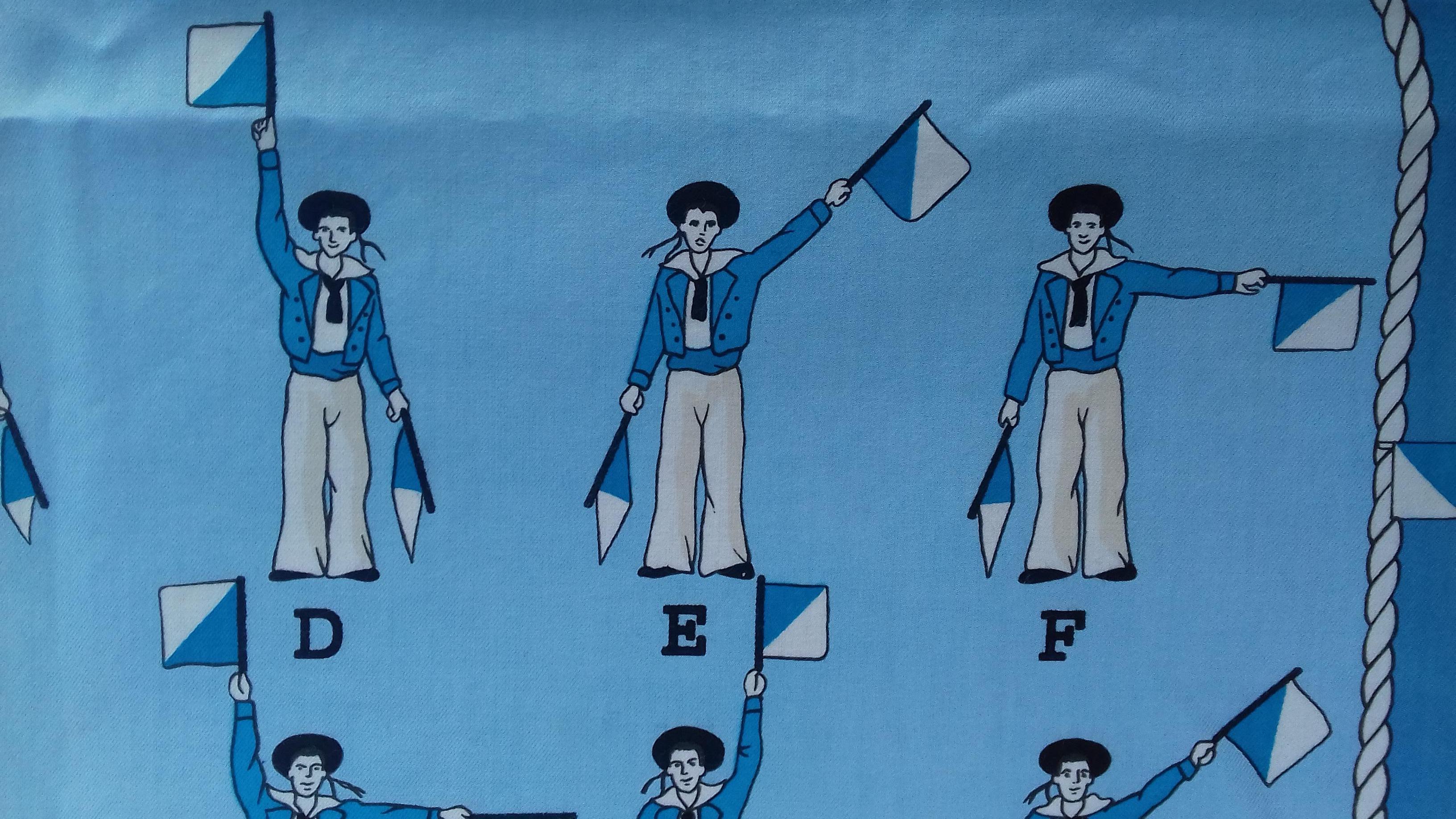 Hermès Cotton Scarf Sailor Flag Semaphore Alphabet Navy Theme Blue 26' 3