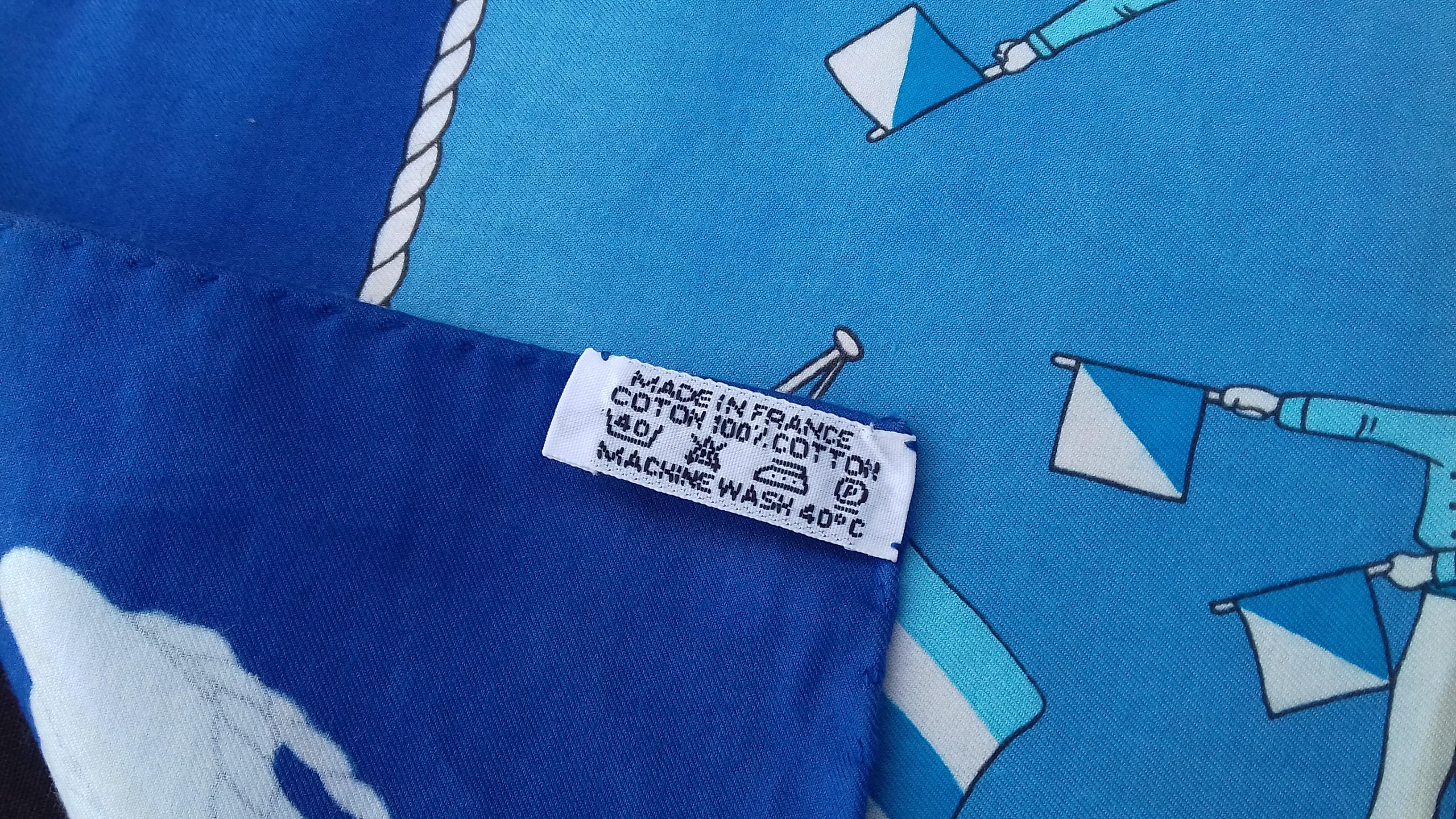 Women's or Men's Hermès Cotton Scarf Sailor Flag Semaphore Alphabet Navy Theme Blue 26'