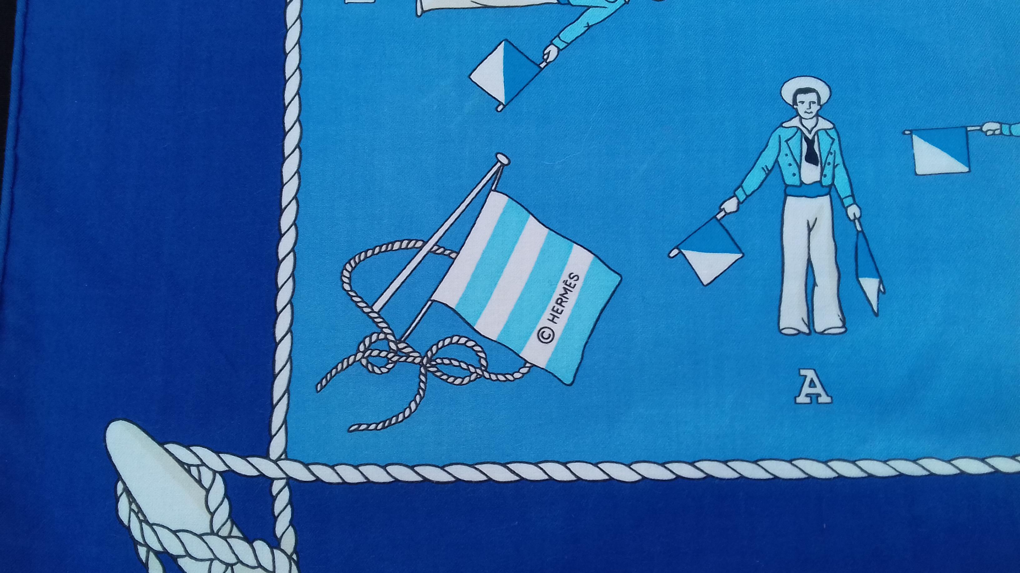 Hermès Cotton Scarf Sailor Flag Semaphore Alphabet Navy Theme Blue 26' 1