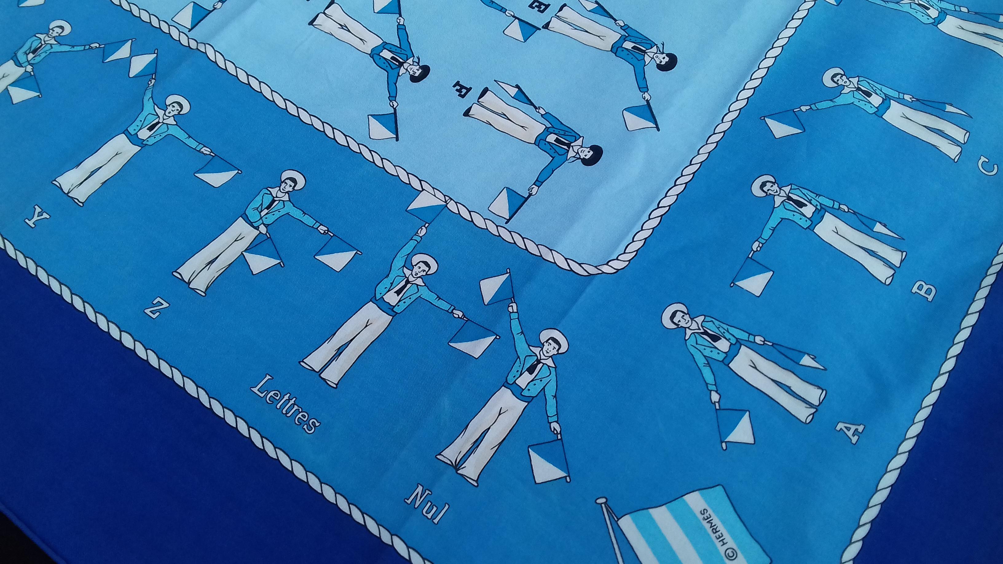 Hermès Cotton Scarf Sailor Flag Semaphore Alphabet Navy Theme Blue 26' 2