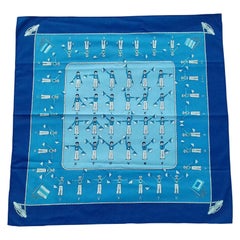 Hermès Cotton Scarf Sailor Flag Semaphore Alphabet Navy Theme Blue 26'