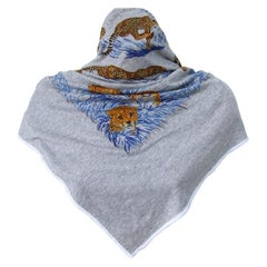 Hermès Cotton Scarf Shawl T-Shirt Guepards Cheetahs Grey 110 cm Rare