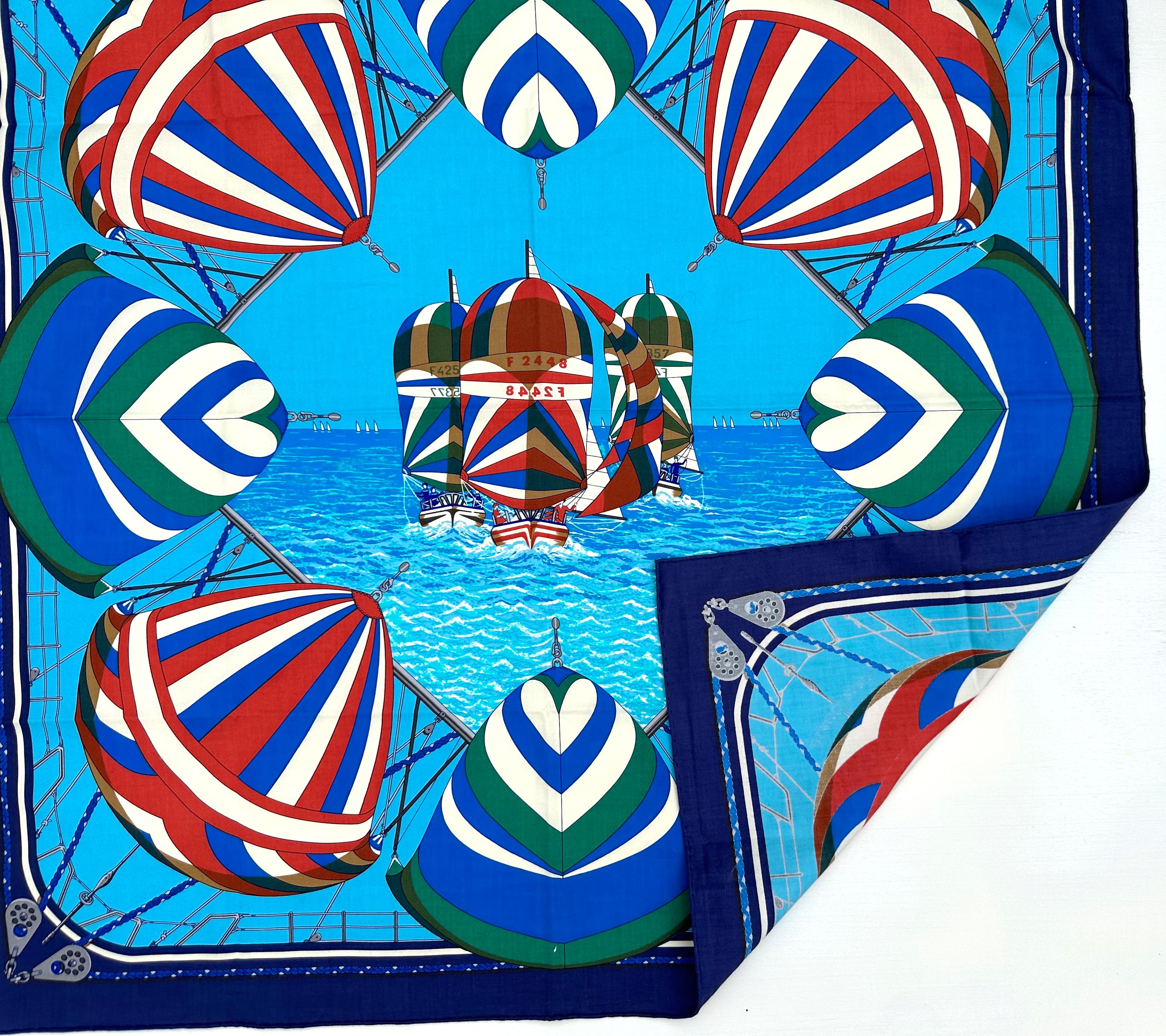 
Hermes Cotton Scarf, Spinnakers F2448.
26.5 by 26.5 in.
Condition Report
Good condition.