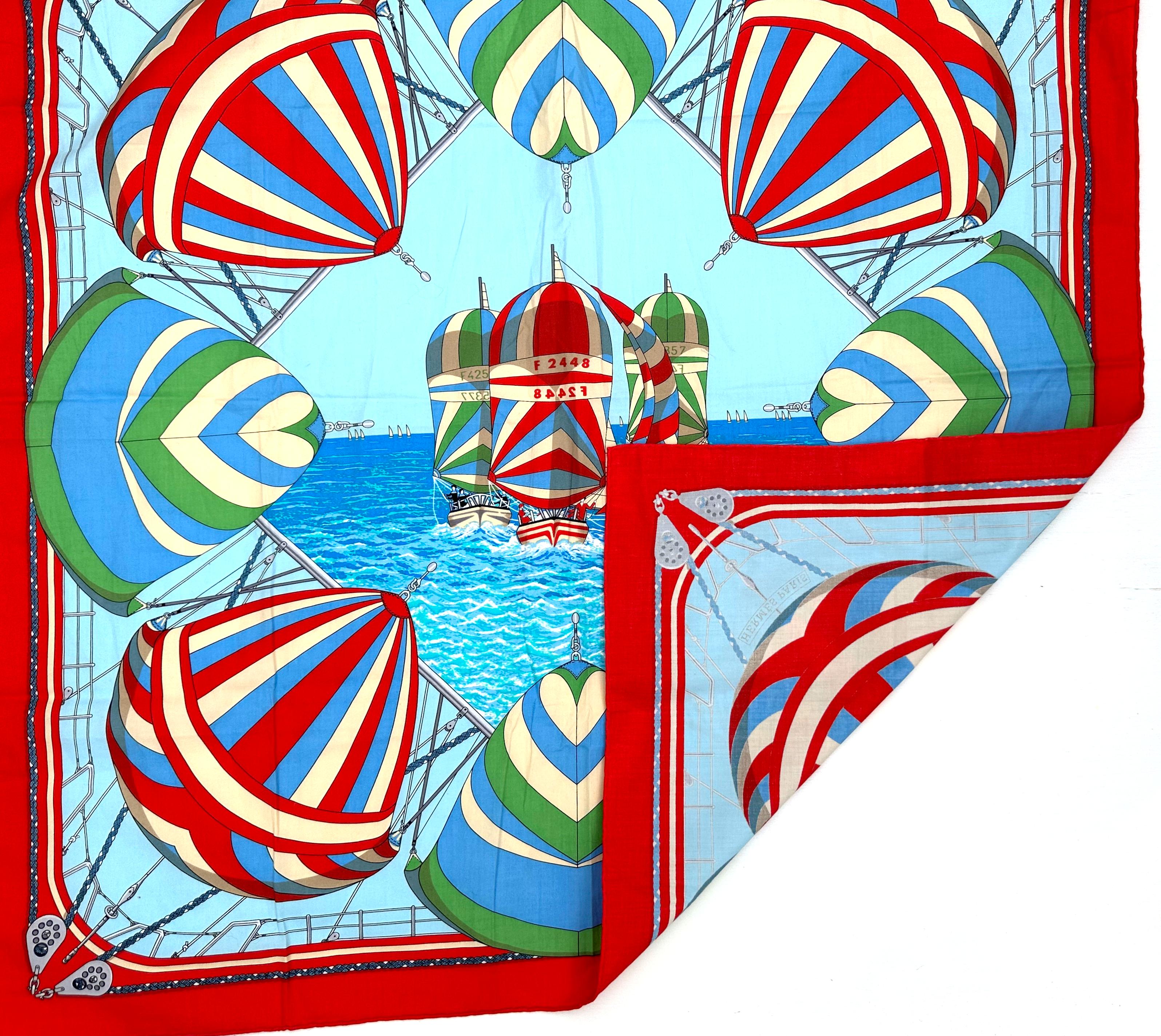 Blue Hermes Cotton Scarf, Spinnakers F2448 For Sale