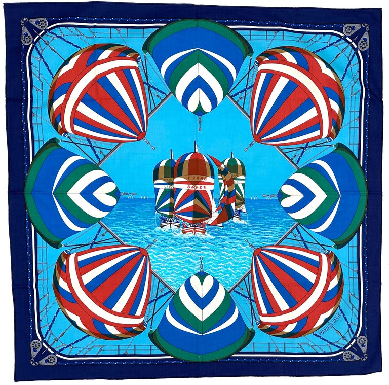 Hermes Cotton Scarf, Spinnakers F2448. For Sale at 1stDibs