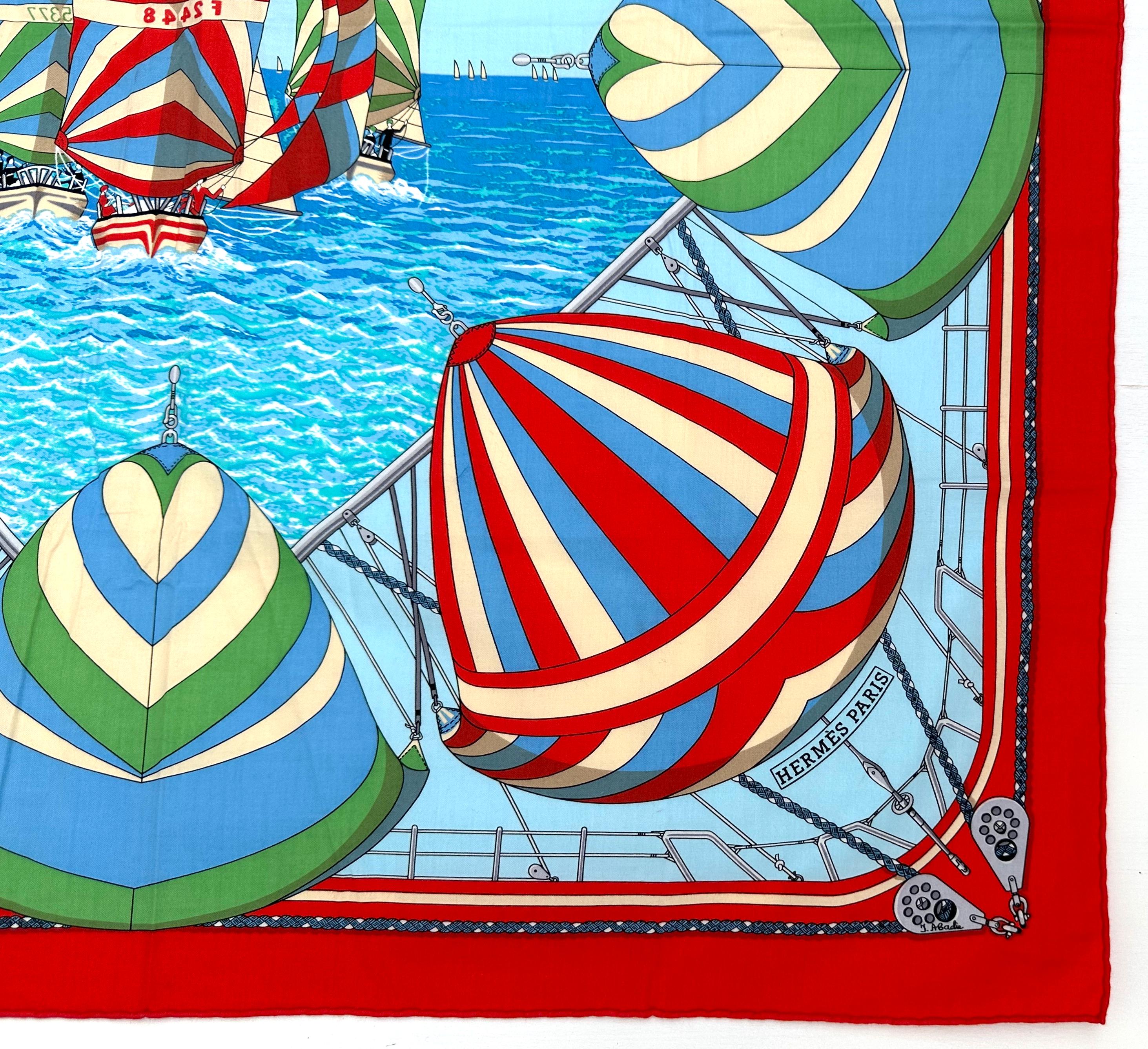 Hermes Cotton Scarf, Spinnakers F2448 In Good Condition For Sale In West Palm Beach, FL
