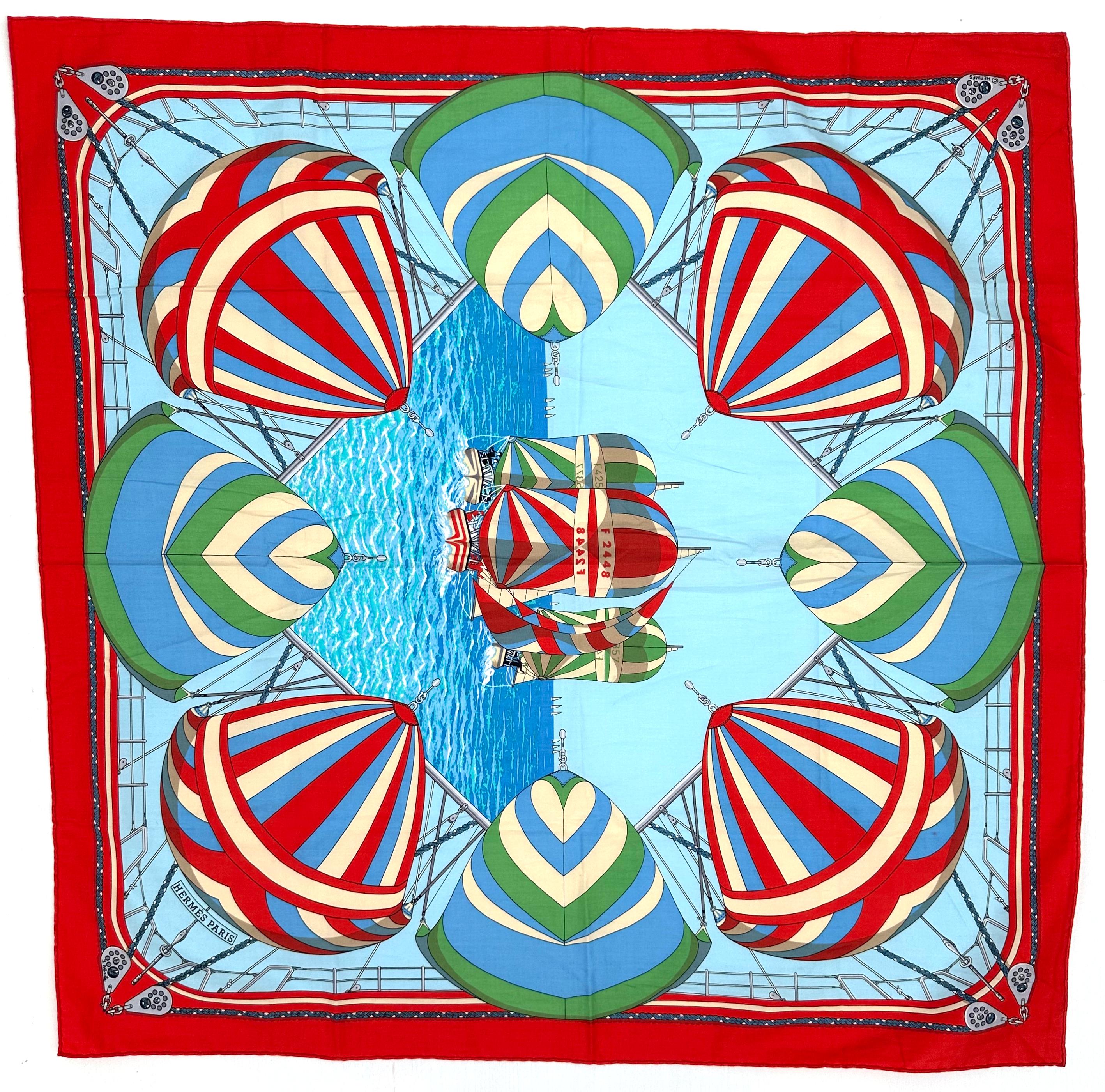 Women's or Men's Hermes Cotton Scarf, Spinnakers F2448 For Sale