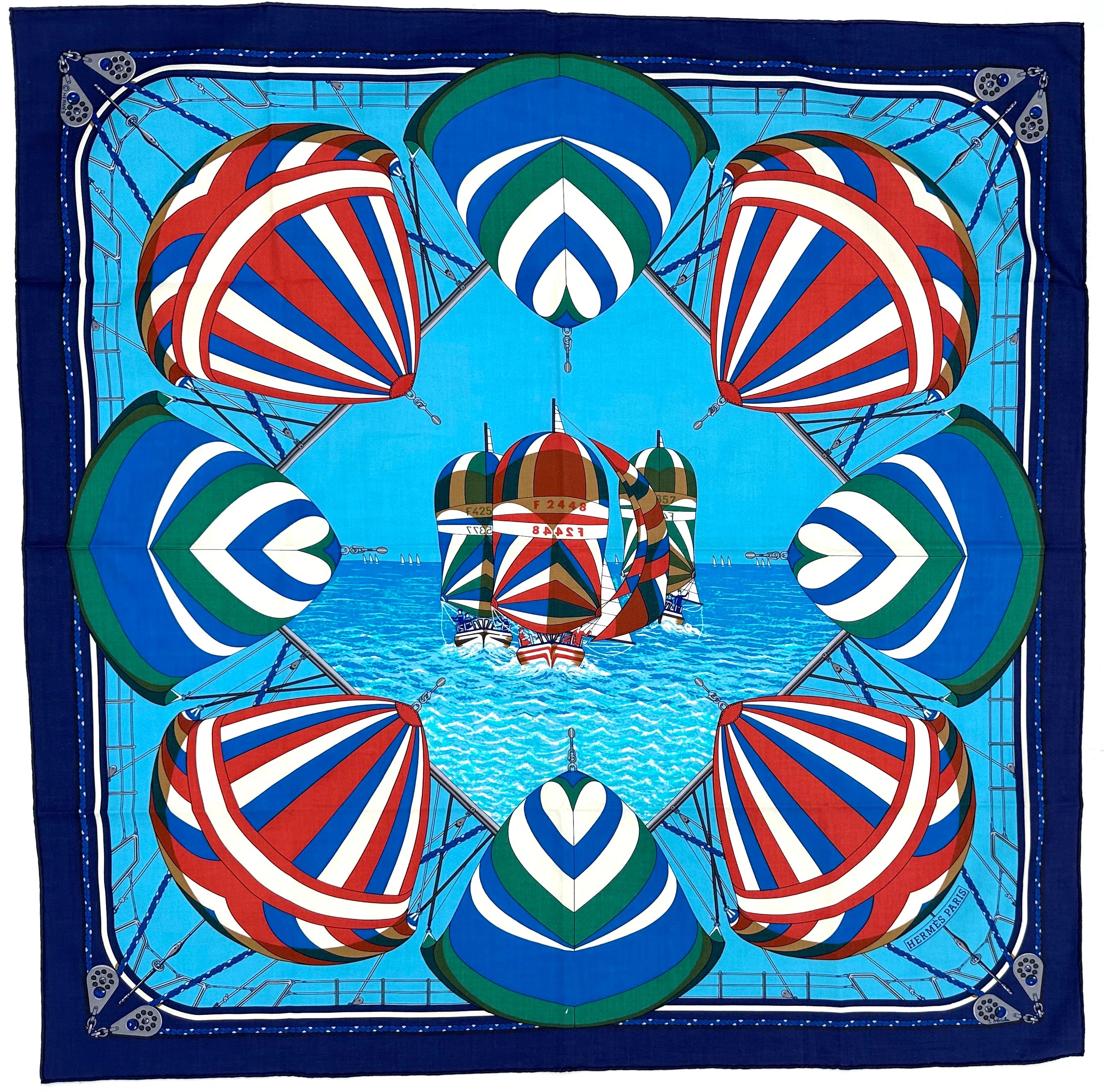 Hermes Cotton Scarf, Spinnakers F2448. For Sale 2