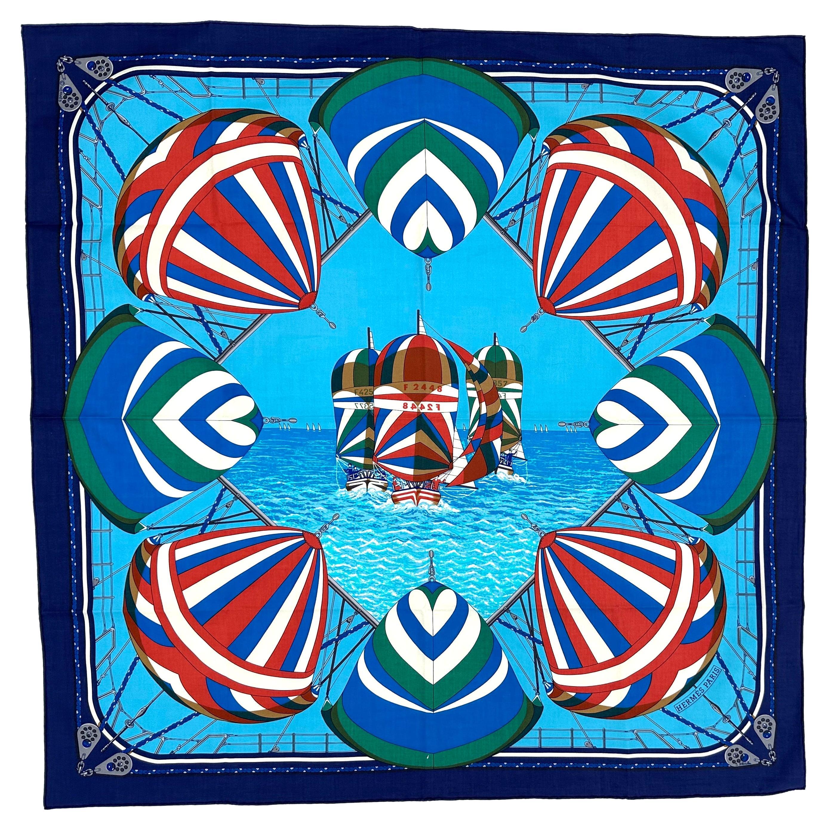 Hermes Cotton Scarf, Spinnakers F2448. For Sale
