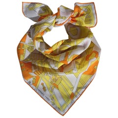 Hermès Cotton Scarf Step into the Frame Men's Universe 2019 Yellow Orange 65 cm