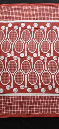 Hermès Cotton Scarf Tennis Henry d'Origny Red White 29 inches