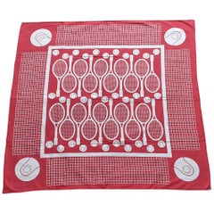 Hermès Coton Foulard Tennis Henry d'Origny Rouge Blanc 29 pouces