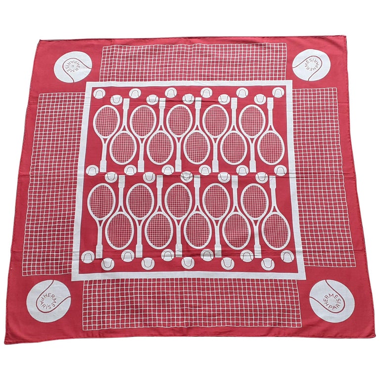 Hermès Cotton Scarf Tennis Henry d'Origny Red White 29 inches at 1stDibs