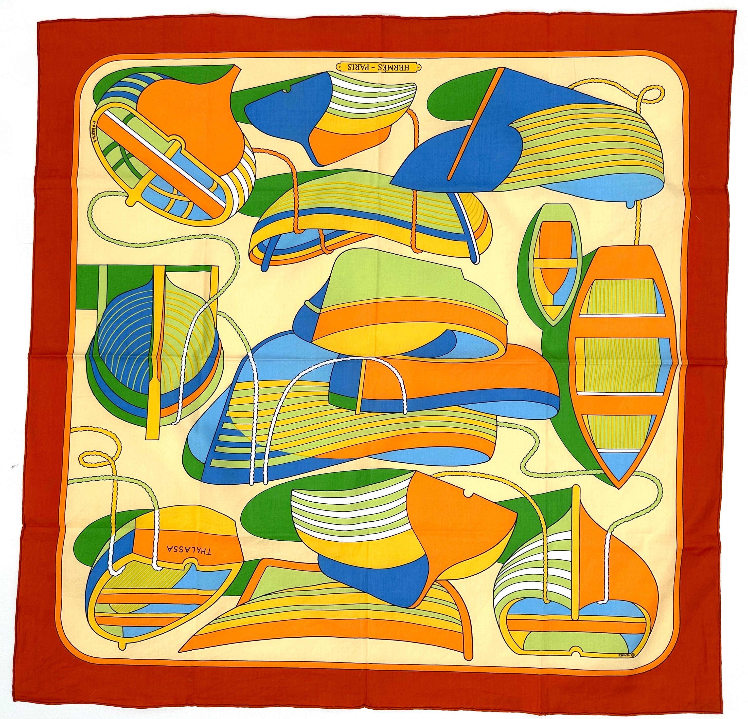 Women's or Men's Hermes Cotton Scarf; Thalassa For Sale