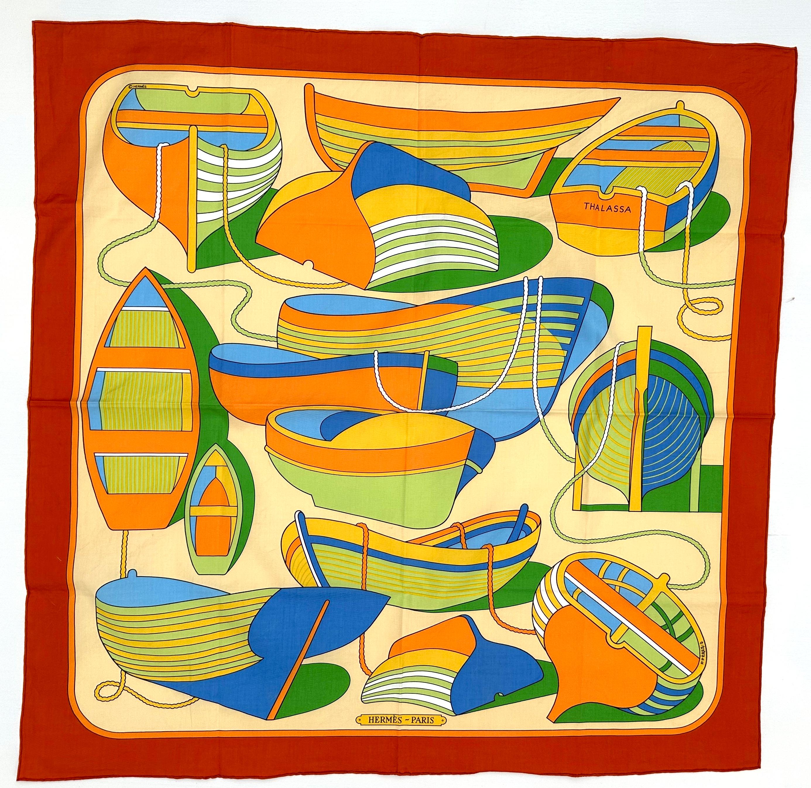 Hermes Cotton Scarf; Thalassa For Sale 1